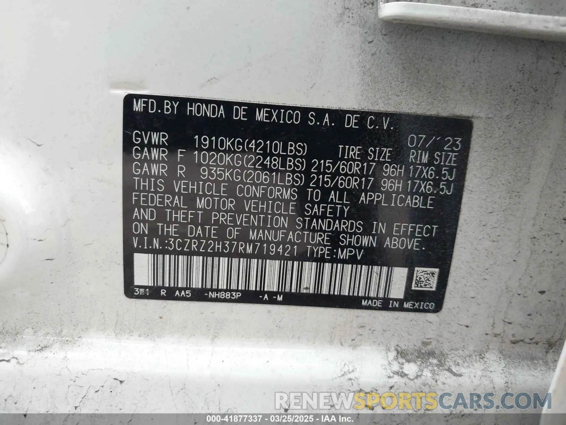 9 Photograph of a damaged car 3CZRZ2H37RM719421 HONDA HR-V 2024