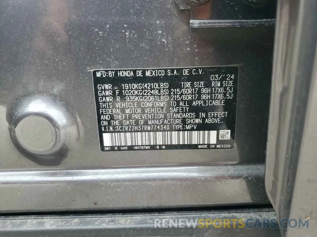 13 Photograph of a damaged car 3CZRZ2H37RM774340 HONDA HR-V 2024