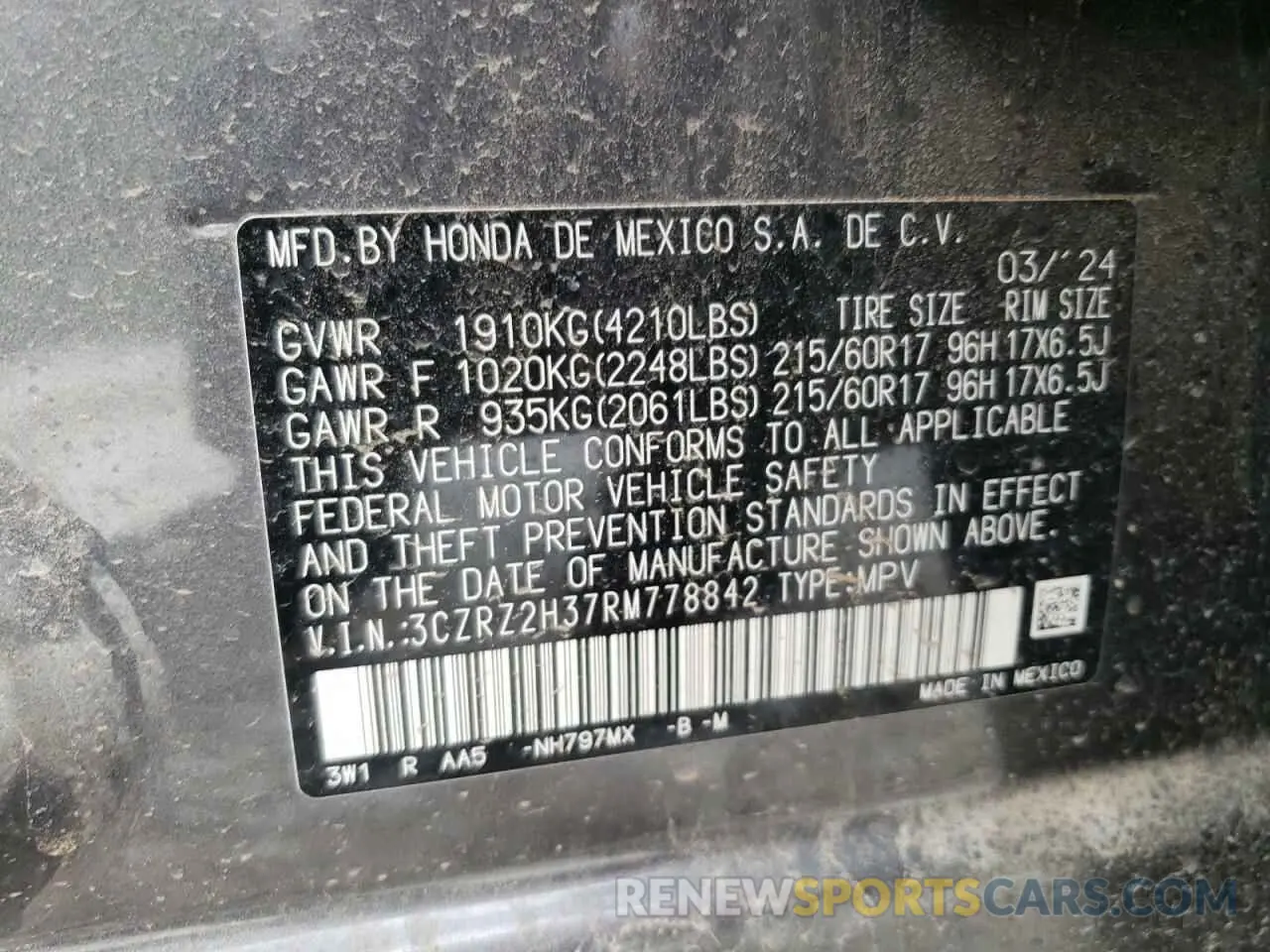 13 Photograph of a damaged car 3CZRZ2H37RM778842 HONDA HR-V 2024
