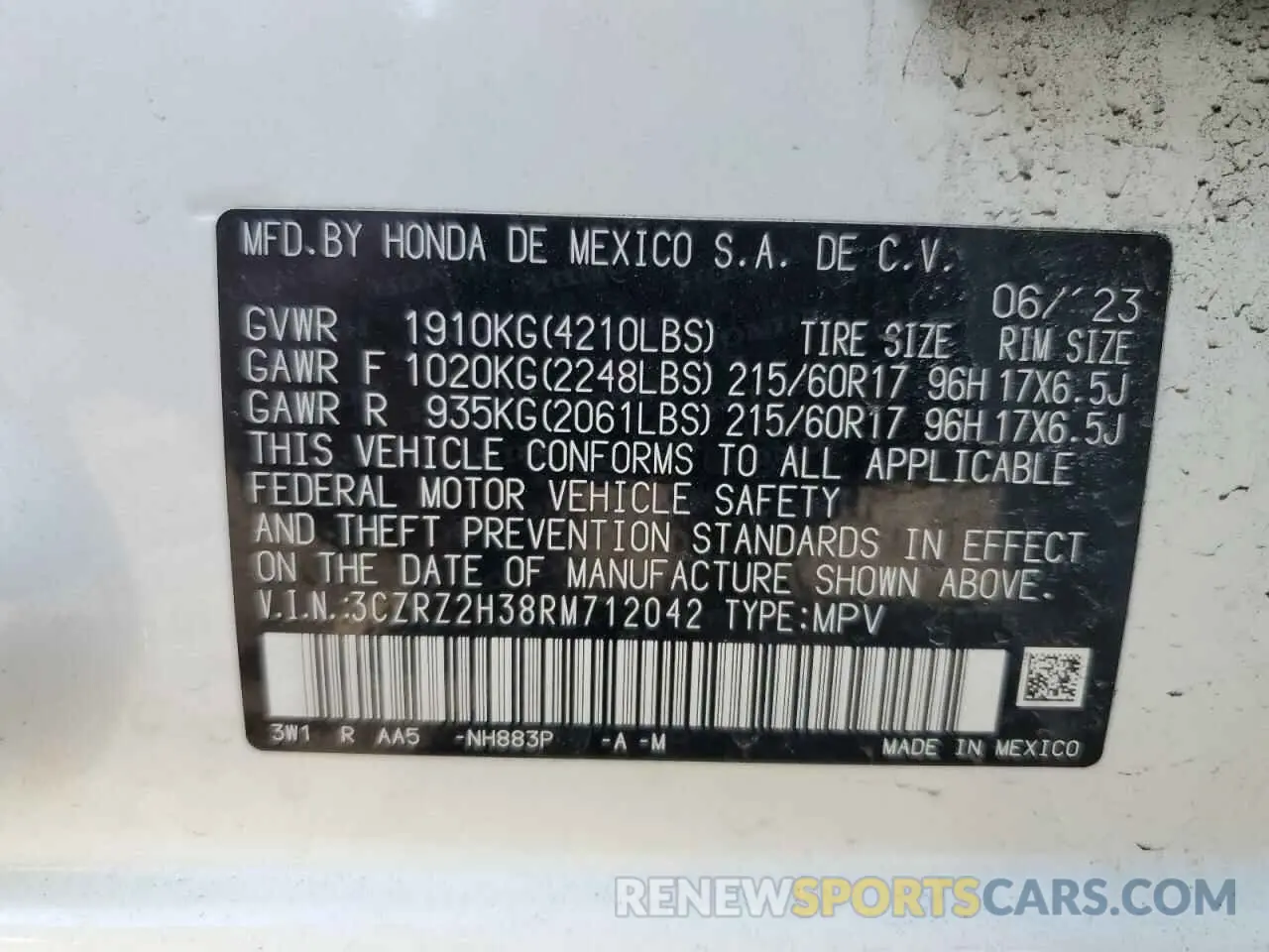 13 Photograph of a damaged car 3CZRZ2H38RM712042 HONDA HR-V 2024