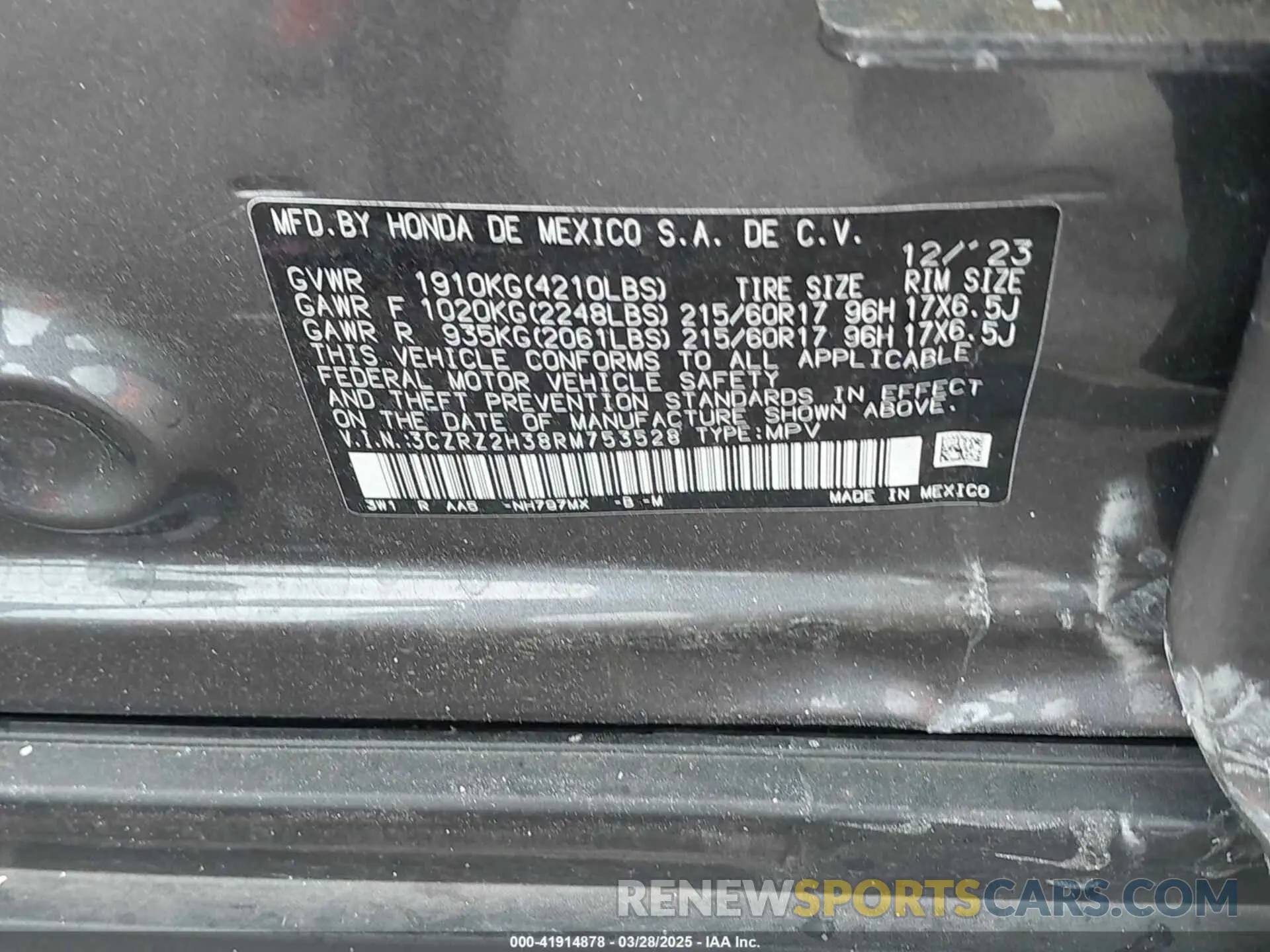 9 Photograph of a damaged car 3CZRZ2H38RM753528 HONDA HR-V 2024