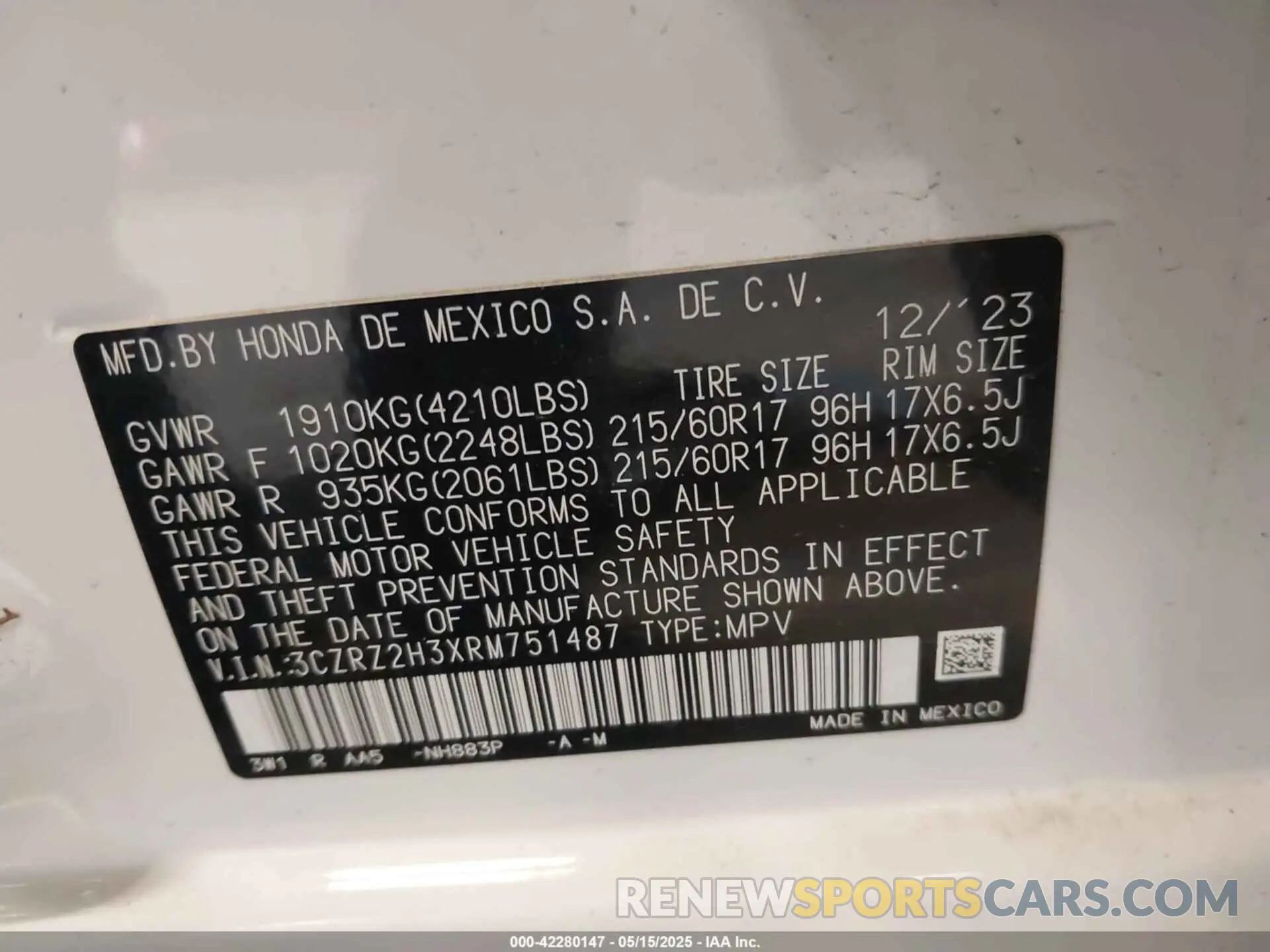 9 Photograph of a damaged car 3CZRZ2H3XRM751487 HONDA HR-V 2024