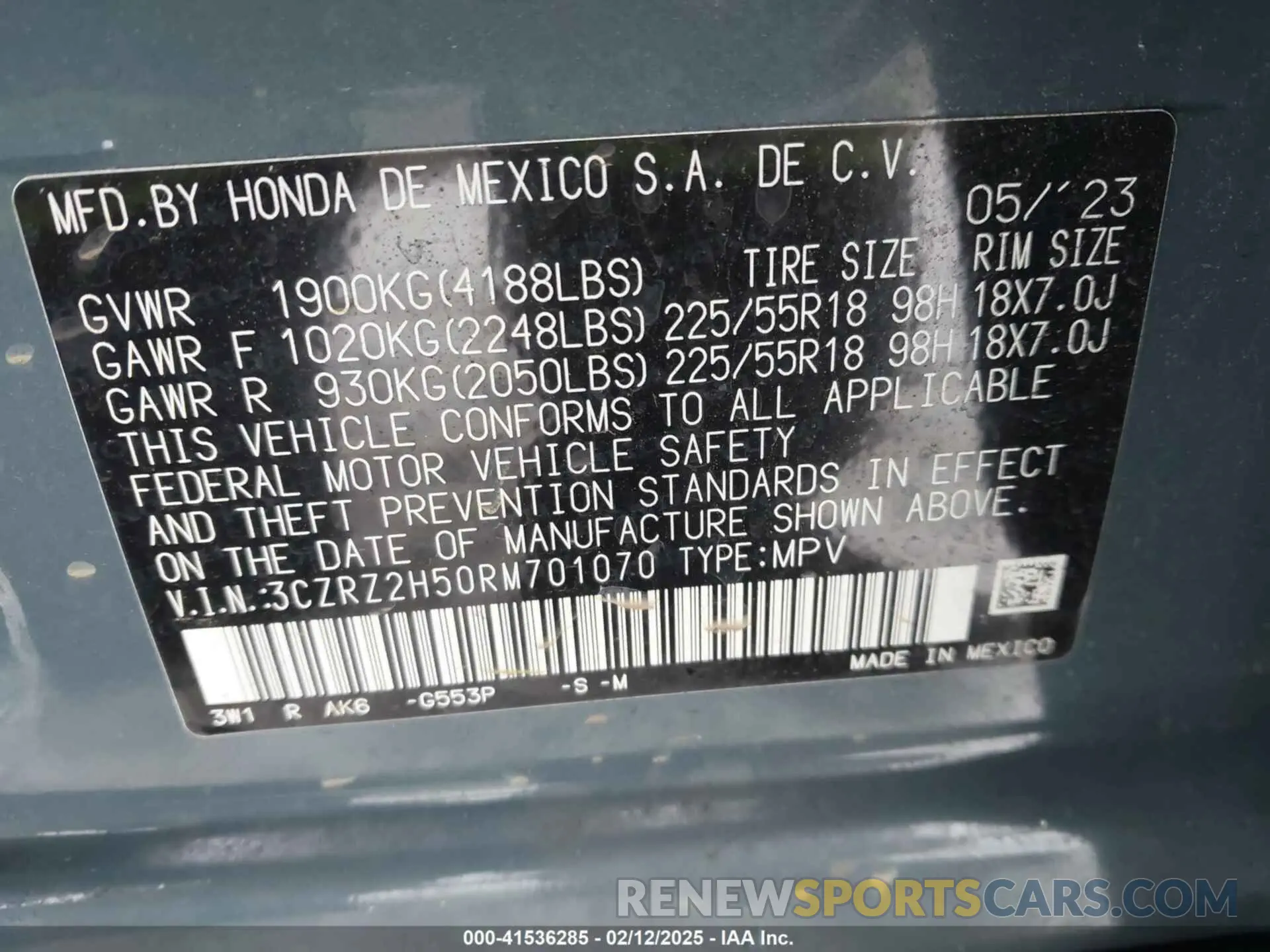 9 Photograph of a damaged car 3CZRZ2H50RM701070 HONDA HR-V 2024