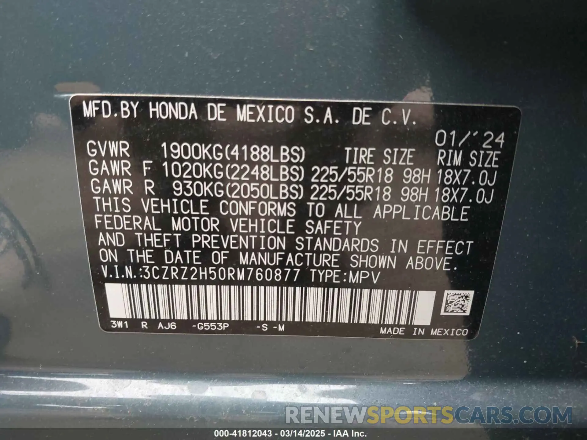 9 Photograph of a damaged car 3CZRZ2H50RM760877 HONDA HR-V 2024