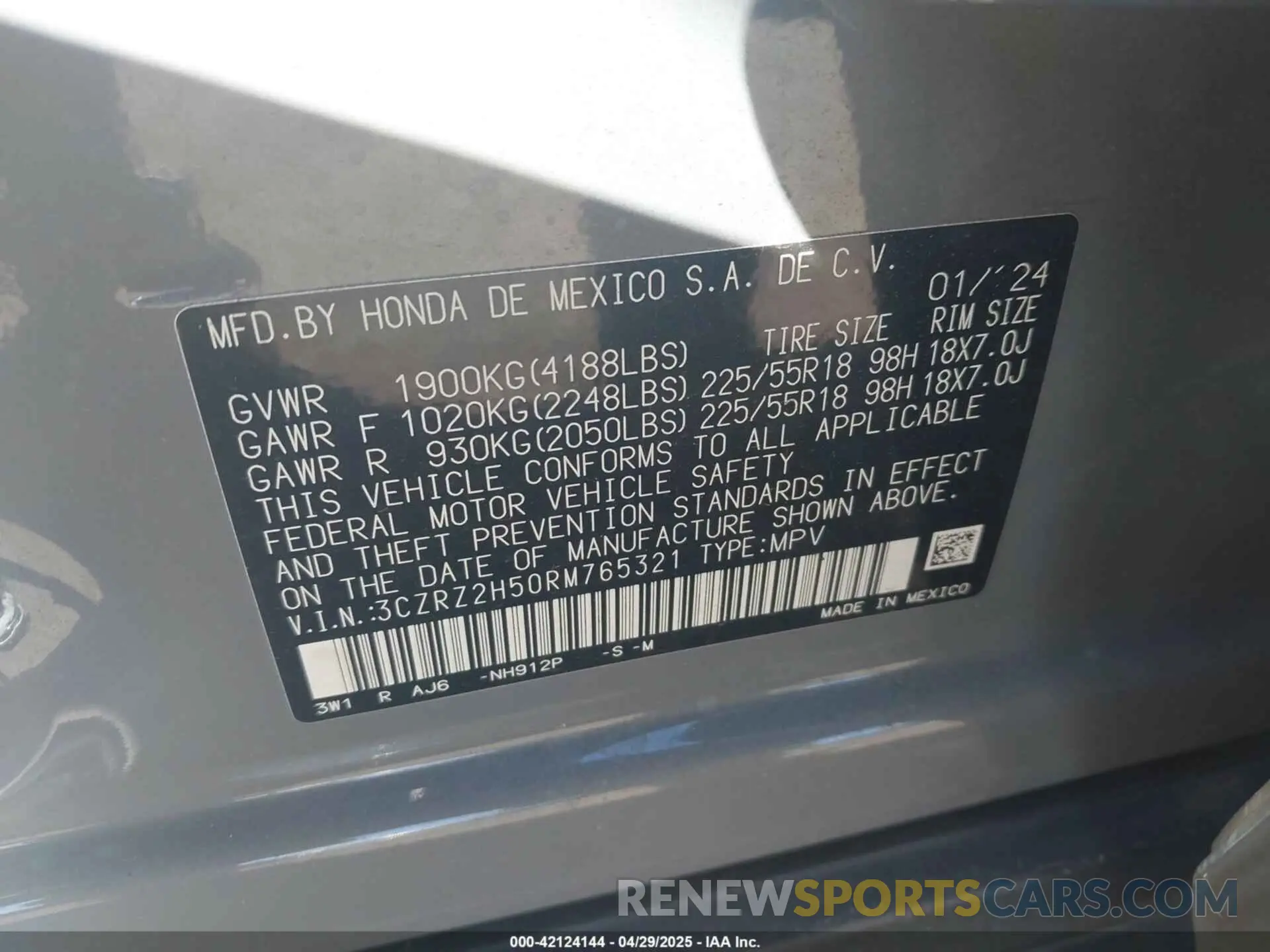 9 Photograph of a damaged car 3CZRZ2H50RM765321 HONDA HR-V 2024