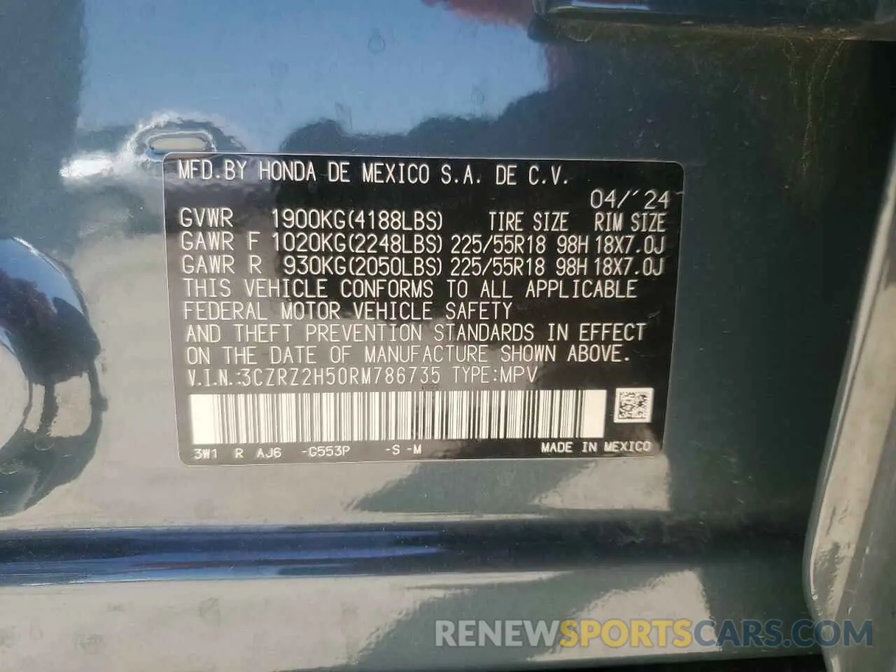 13 Photograph of a damaged car 3CZRZ2H50RM786735 HONDA HR-V 2024