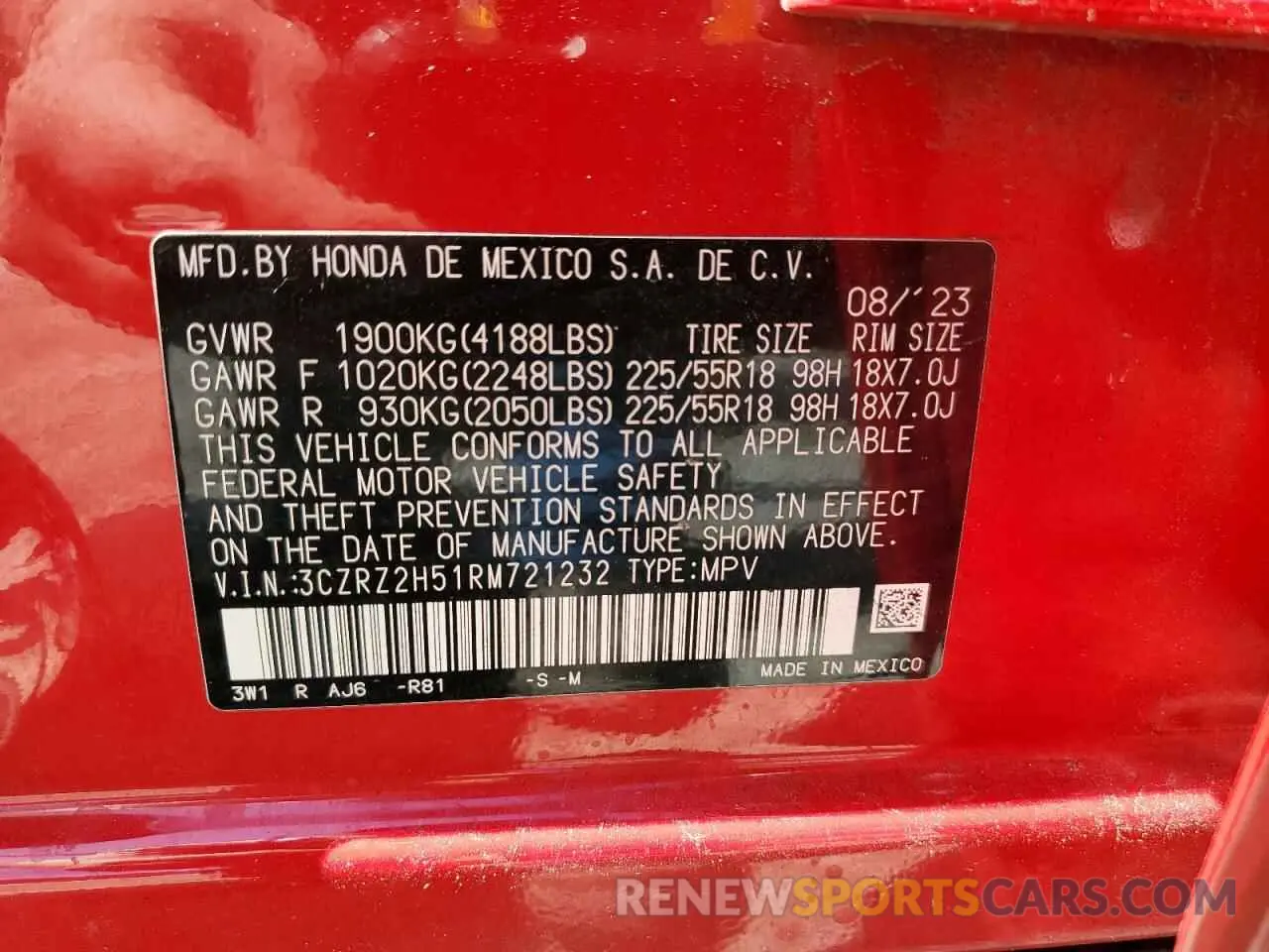 13 Photograph of a damaged car 3CZRZ2H51RM721232 HONDA HR-V 2024