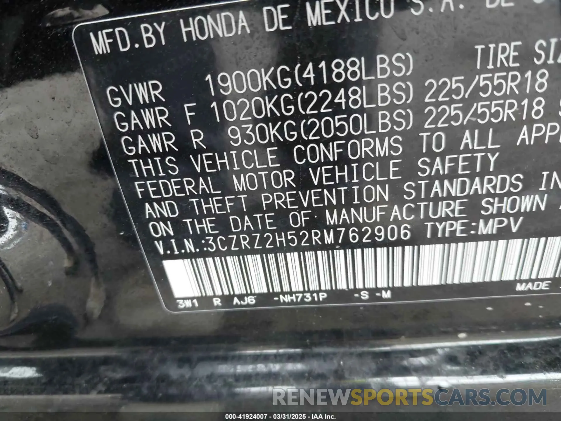 9 Photograph of a damaged car 3CZRZ2H52RM762906 HONDA HR-V 2024
