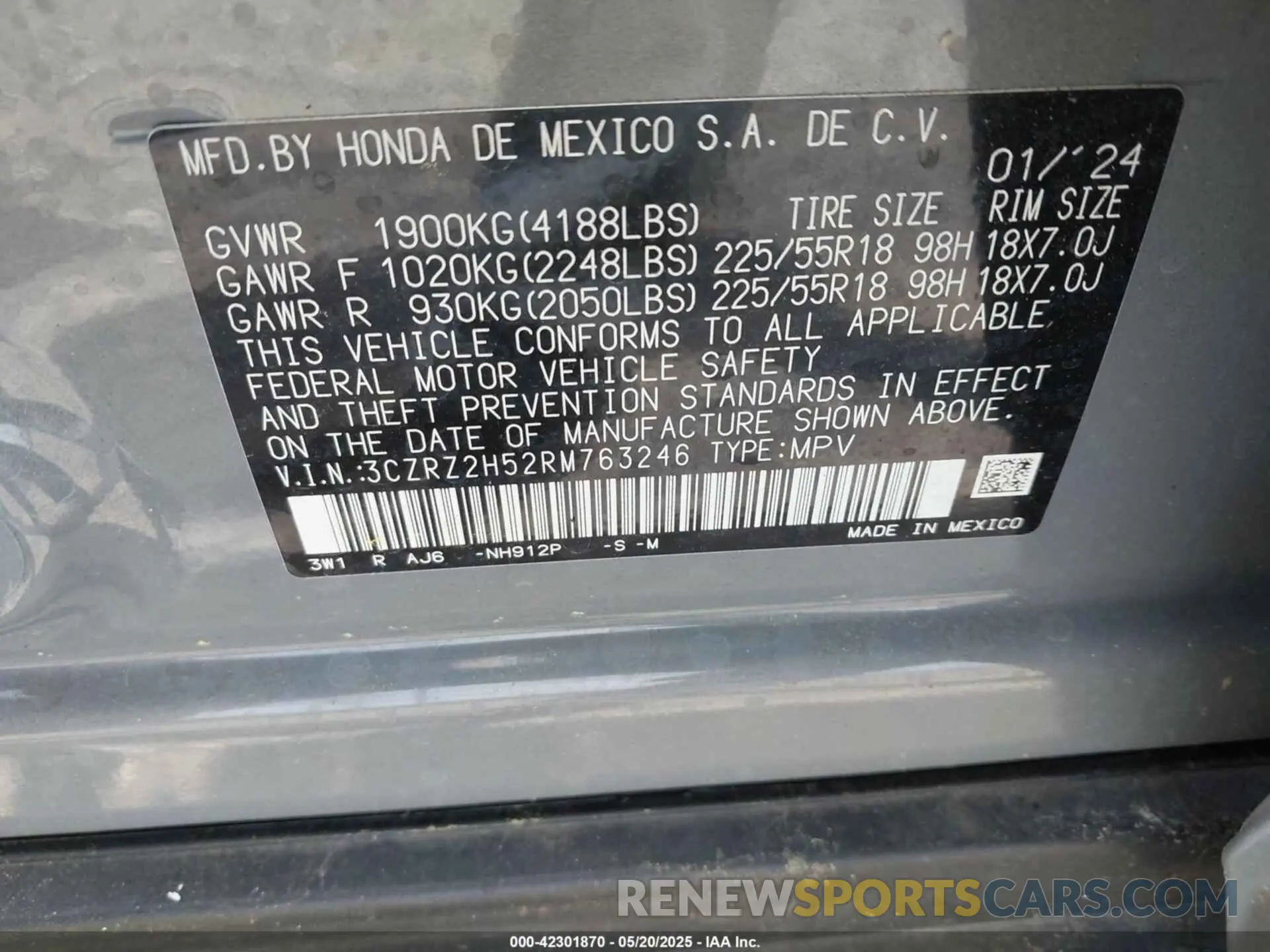 9 Photograph of a damaged car 3CZRZ2H52RM763246 HONDA HR-V 2024