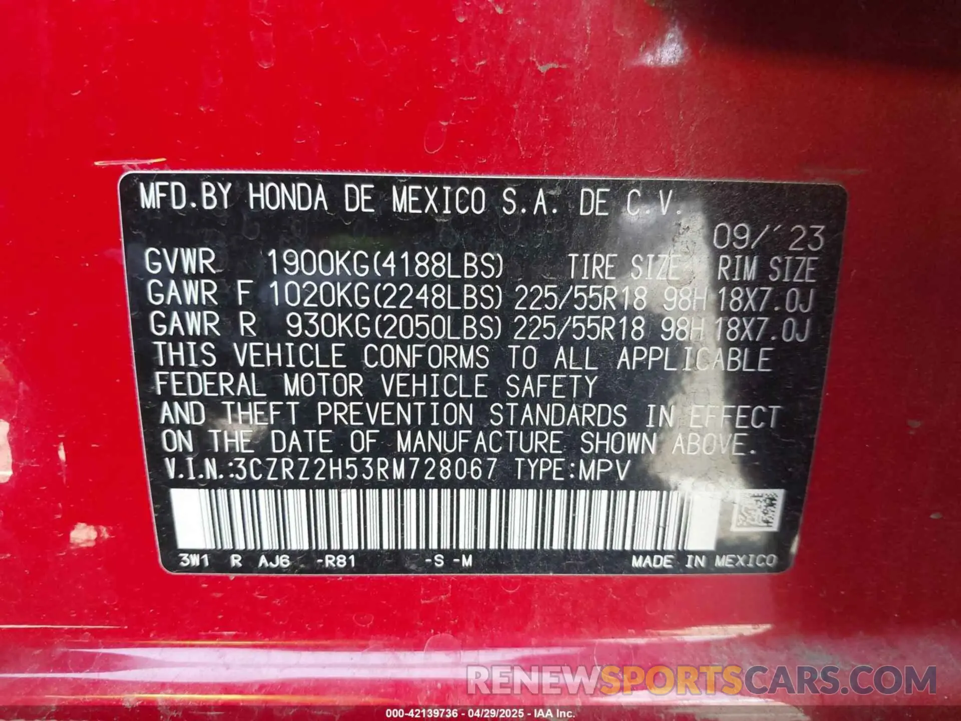 9 Photograph of a damaged car 3CZRZ2H53RM728067 HONDA HR-V 2024