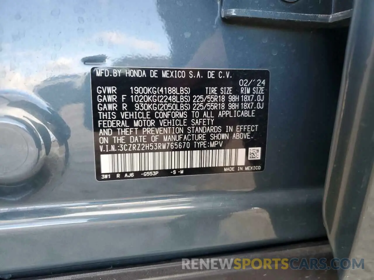 15 Photograph of a damaged car 3CZRZ2H53RM765670 HONDA HR-V 2024