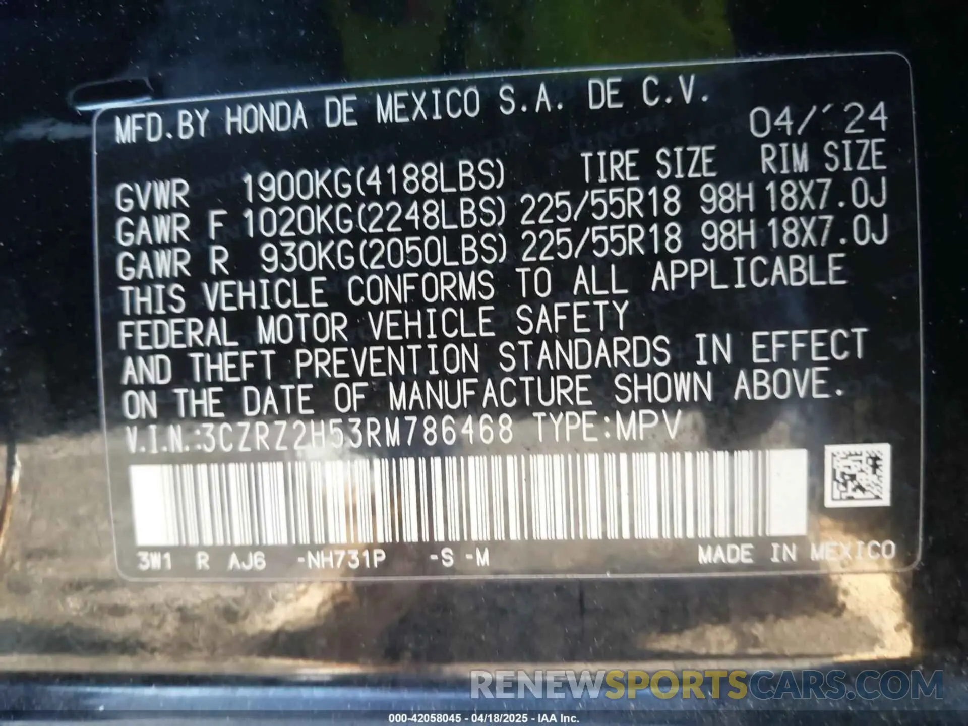 9 Photograph of a damaged car 3CZRZ2H53RM786468 HONDA HR-V 2024