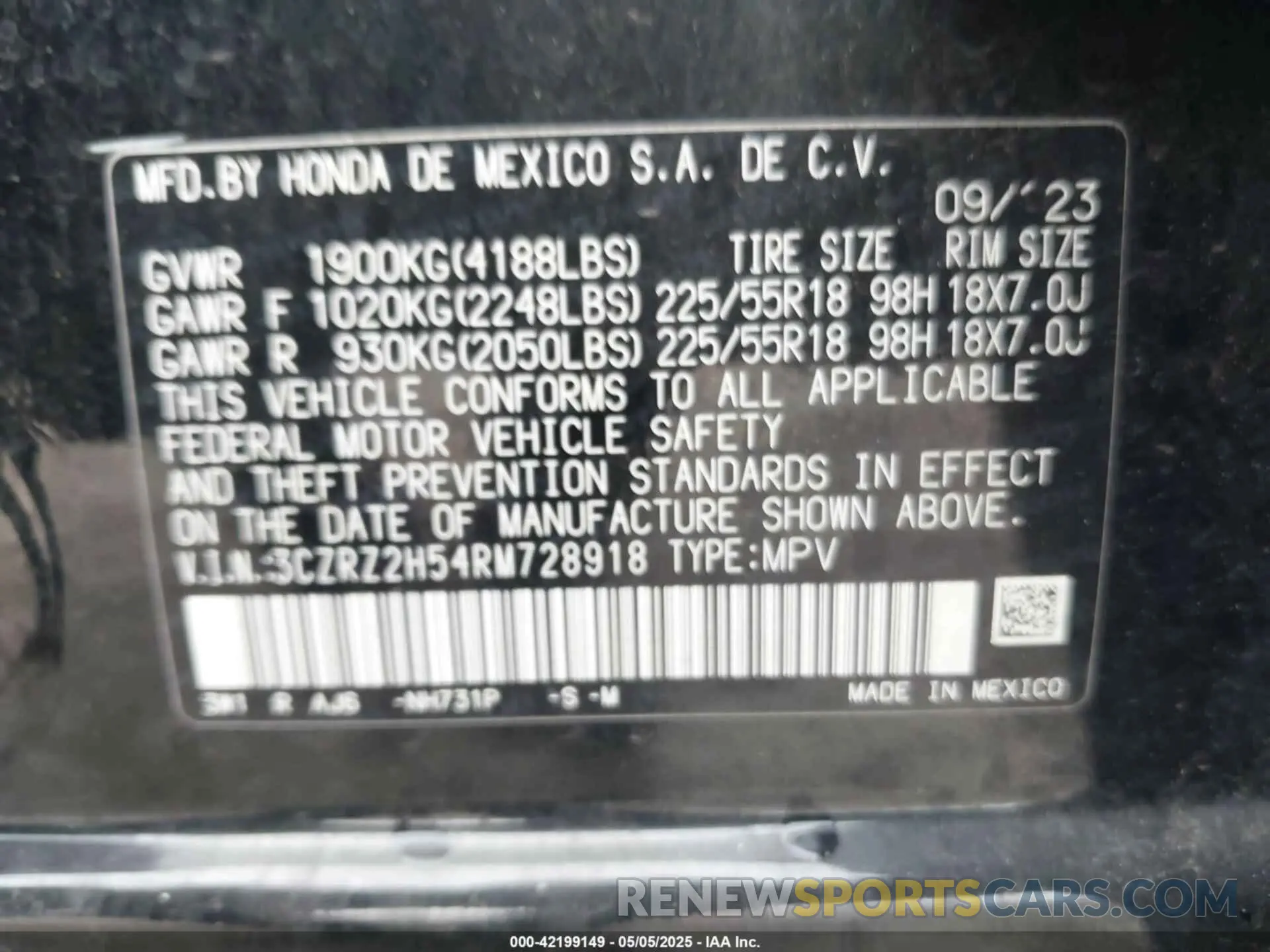 9 Photograph of a damaged car 3CZRZ2H54RM728918 HONDA HR-V 2024