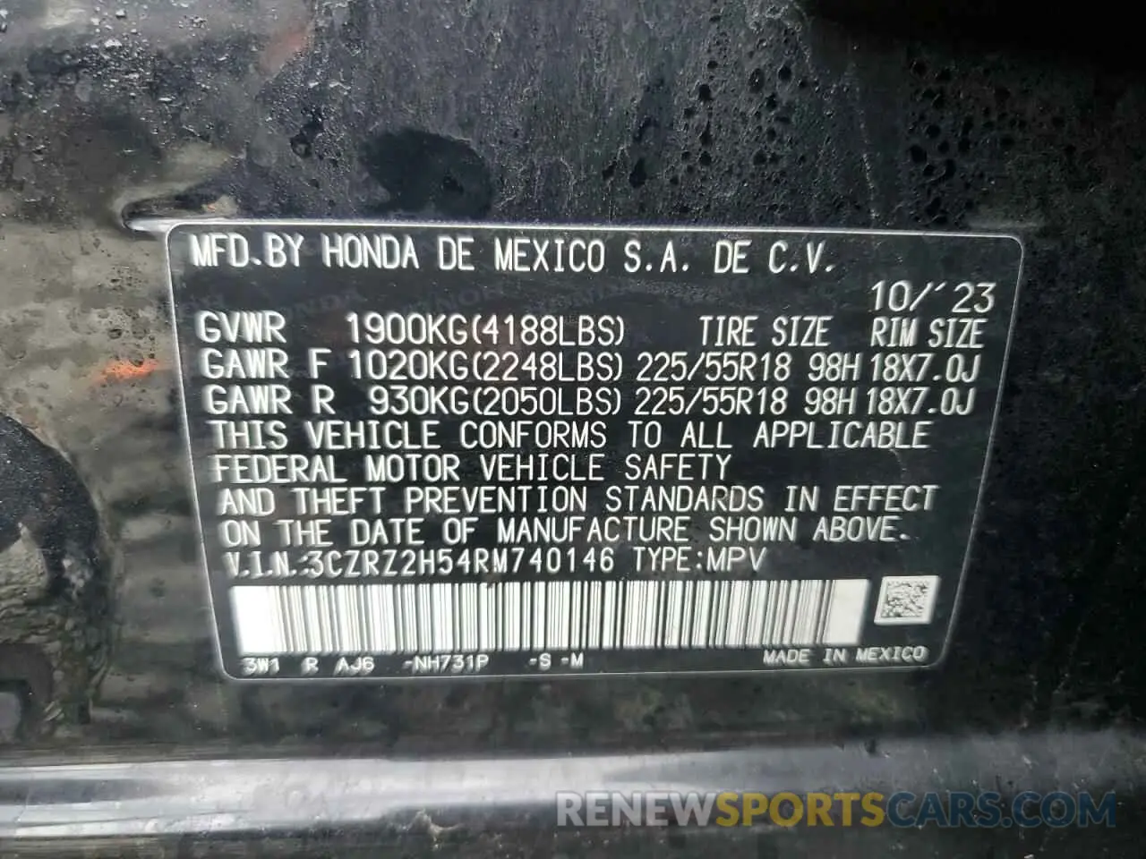 15 Photograph of a damaged car 3CZRZ2H54RM740146 HONDA HR-V 2024