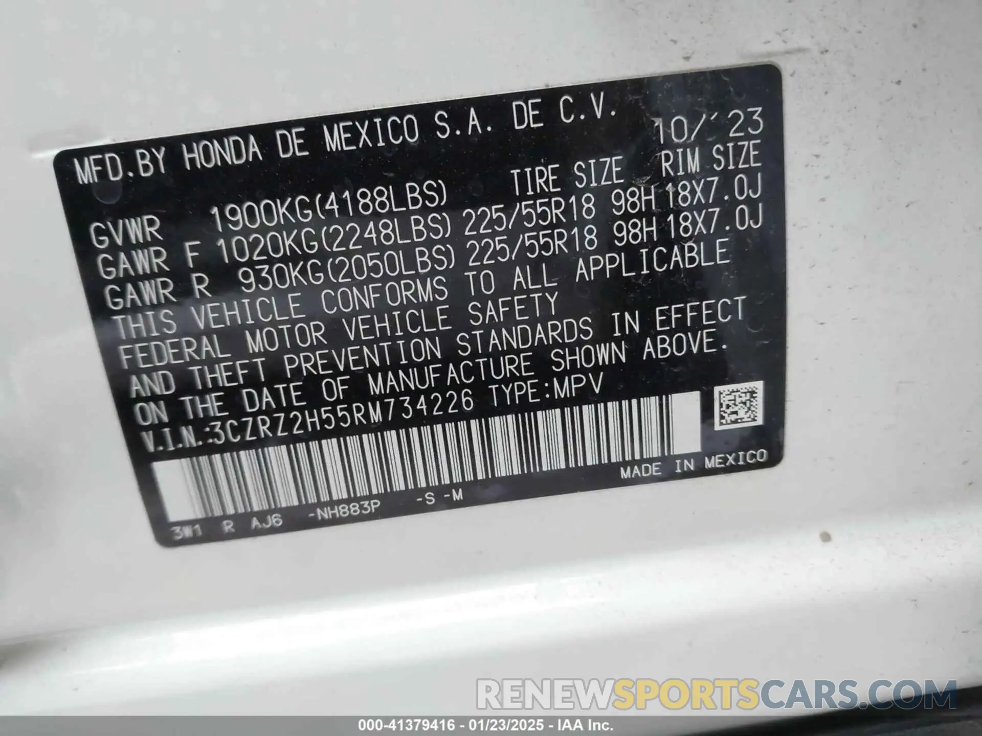 9 Photograph of a damaged car 3CZRZ2H55RM734226 HONDA HR-V 2024