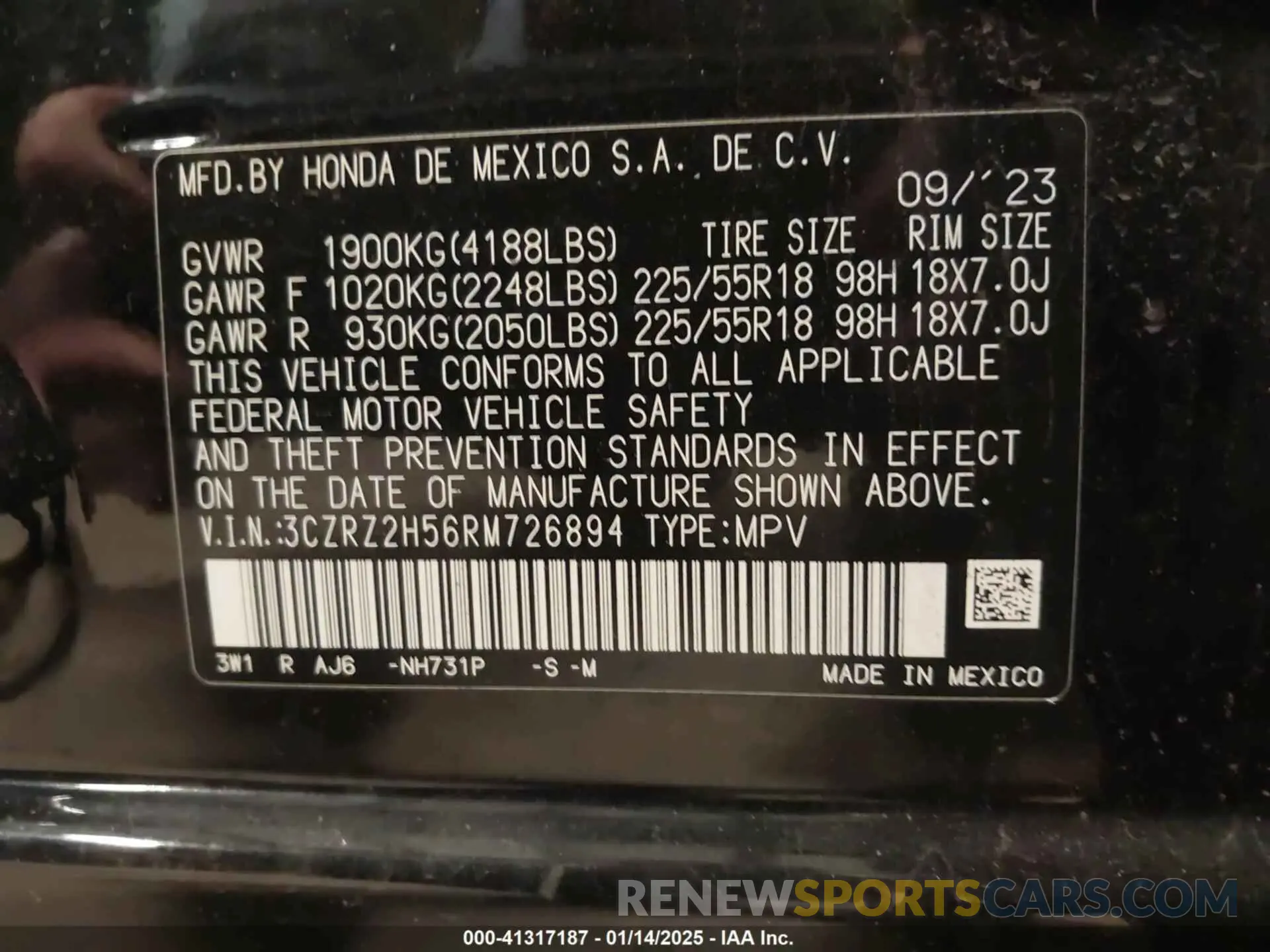 9 Photograph of a damaged car 3CZRZ2H56RM726894 HONDA HR-V 2024