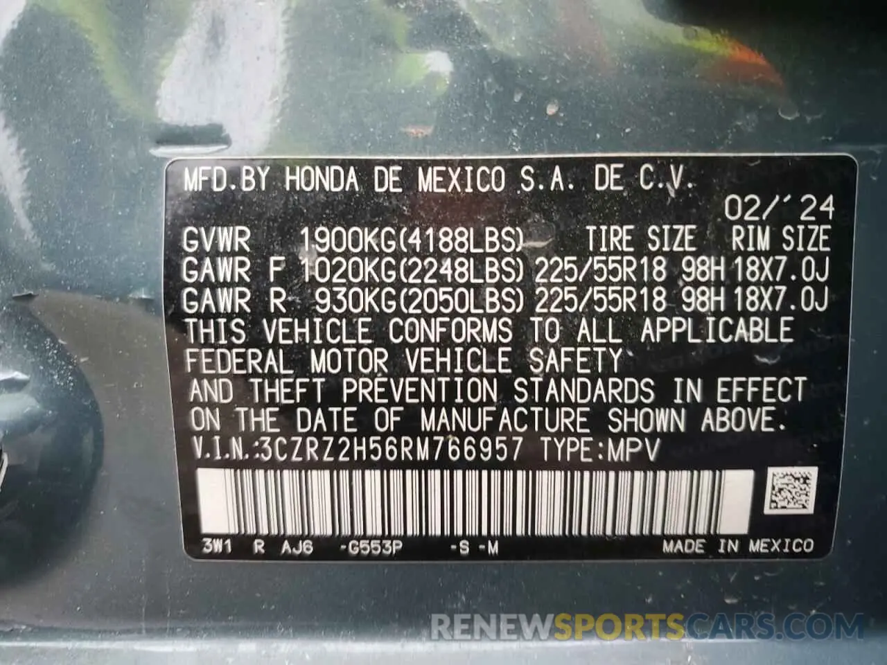 13 Photograph of a damaged car 3CZRZ2H56RM766957 HONDA HR-V 2024