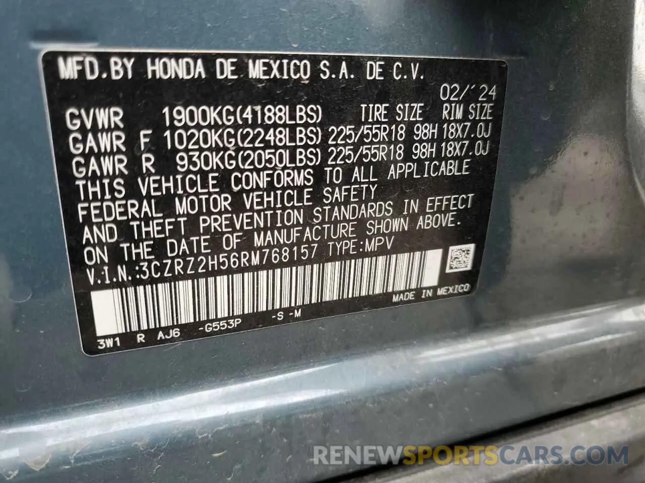 13 Photograph of a damaged car 3CZRZ2H56RM768157 HONDA HR-V 2024
