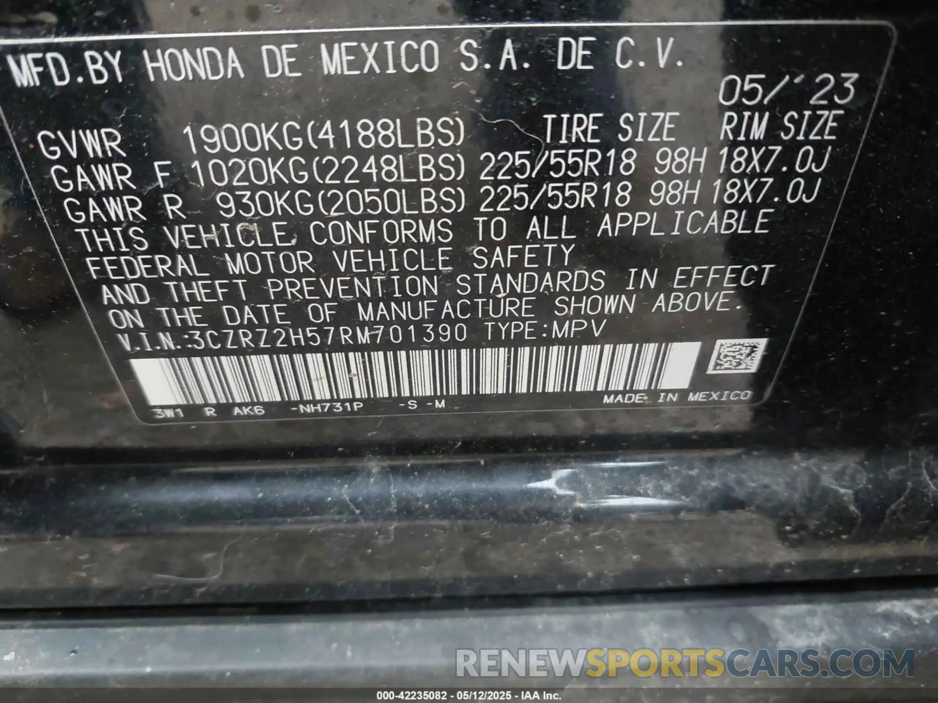 9 Photograph of a damaged car 3CZRZ2H57RM701390 HONDA HR-V 2024