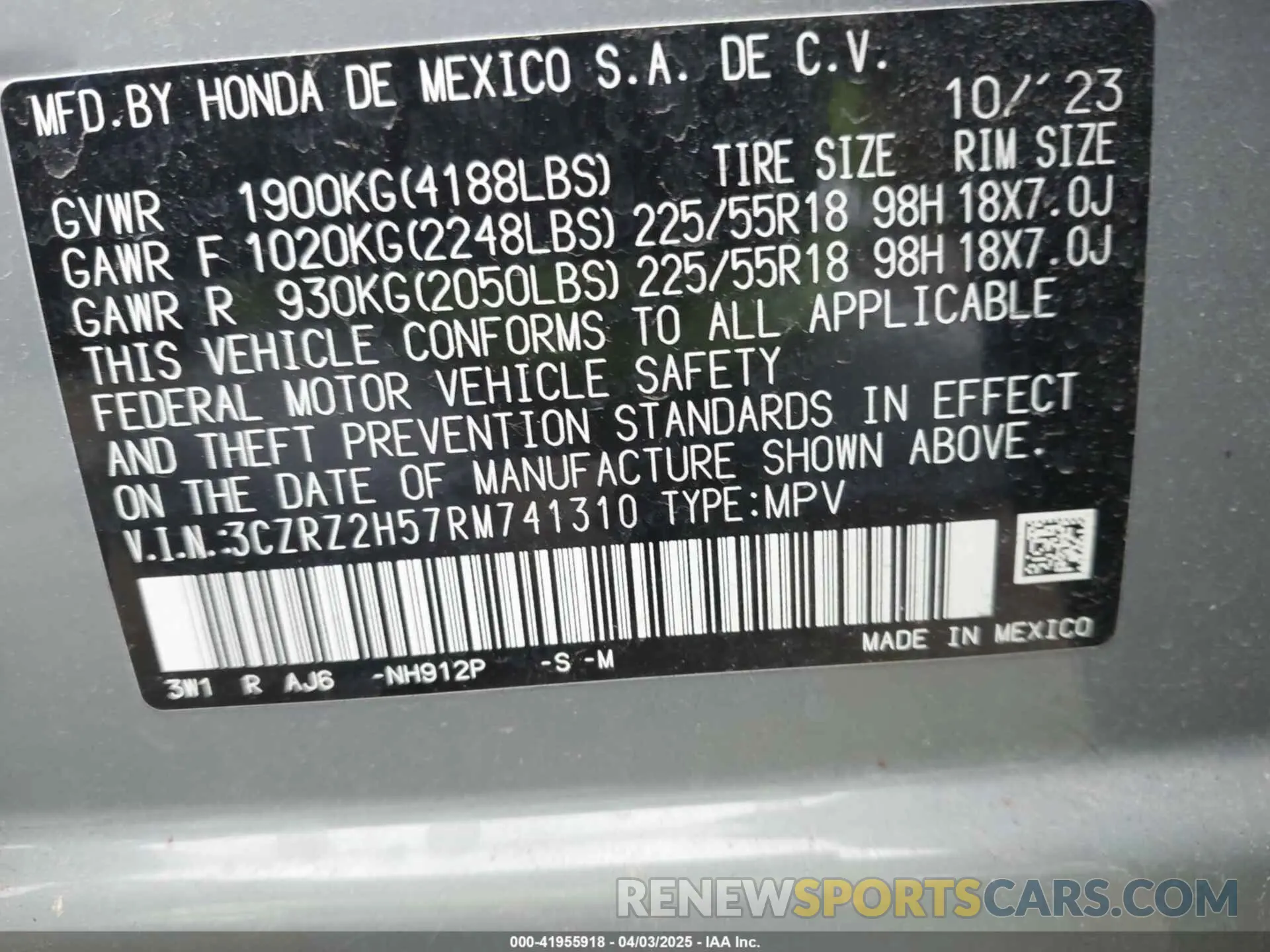 9 Photograph of a damaged car 3CZRZ2H57RM741310 HONDA HR-V 2024