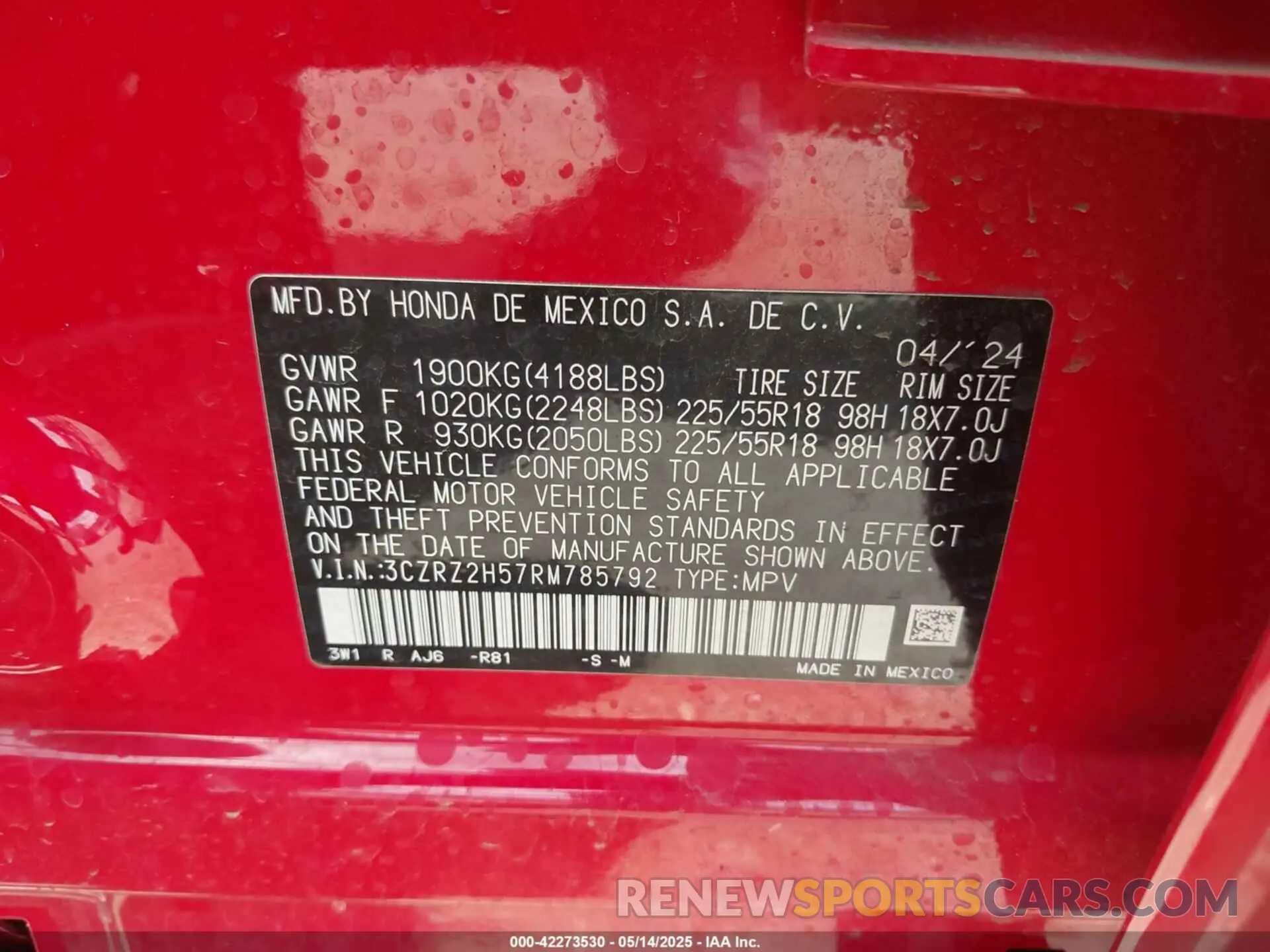 9 Photograph of a damaged car 3CZRZ2H57RM785792 HONDA HR-V 2024