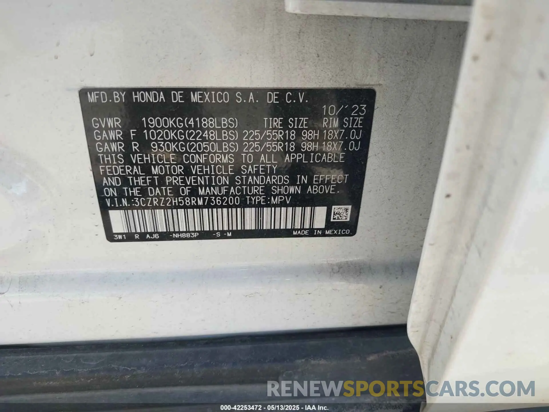 9 Photograph of a damaged car 3CZRZ2H58RM736200 HONDA HR-V 2024