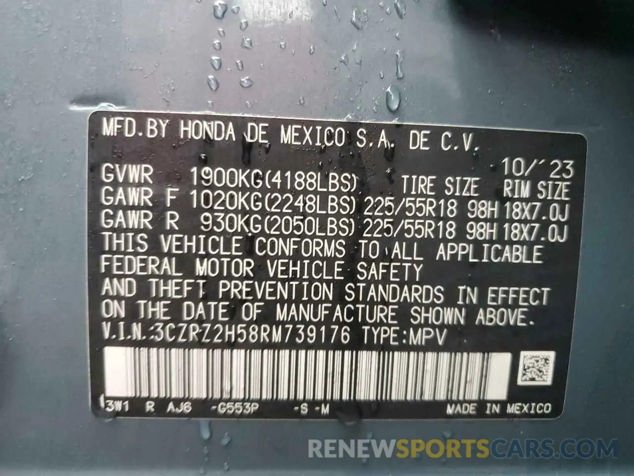 13 Photograph of a damaged car 3CZRZ2H58RM739176 HONDA HR-V 2024
