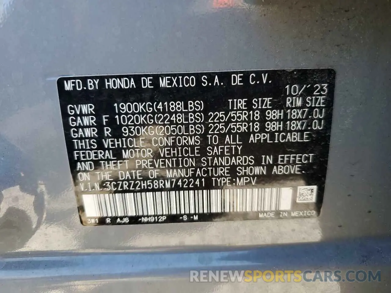 13 Photograph of a damaged car 3CZRZ2H58RM742241 HONDA HR-V 2024