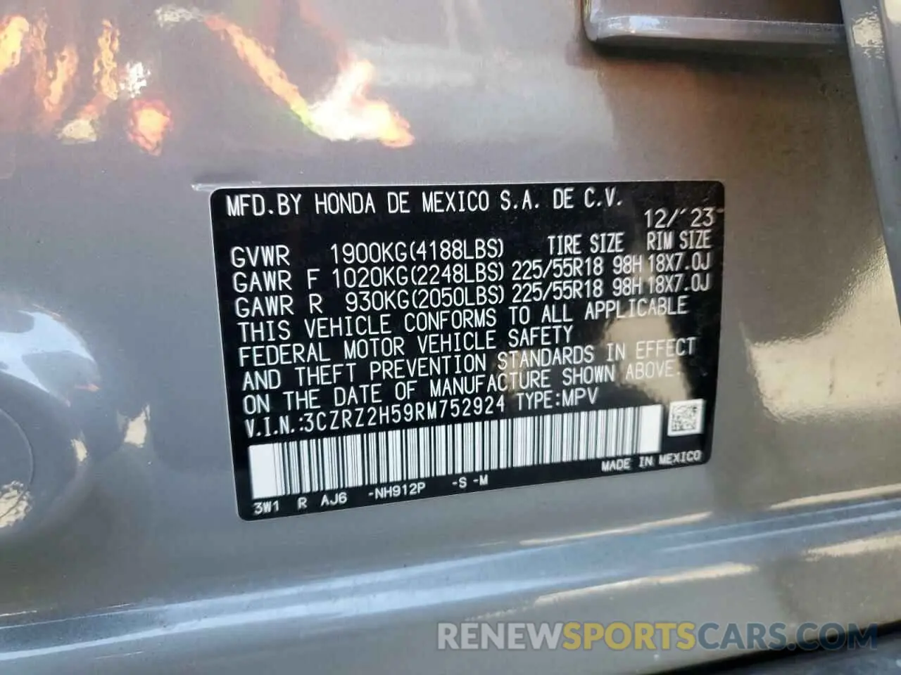 13 Photograph of a damaged car 3CZRZ2H59RM752924 HONDA HR-V 2024