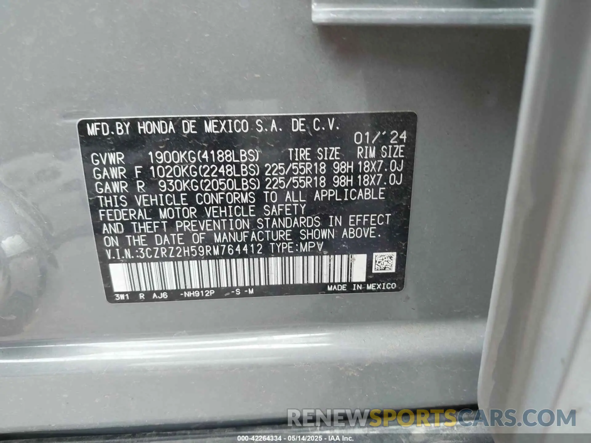 9 Photograph of a damaged car 3CZRZ2H59RM764412 HONDA HR-V 2024