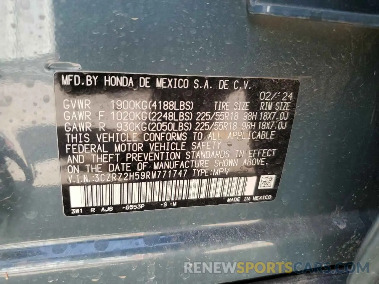 15 Photograph of a damaged car 3CZRZ2H59RM771747 HONDA HR-V 2024