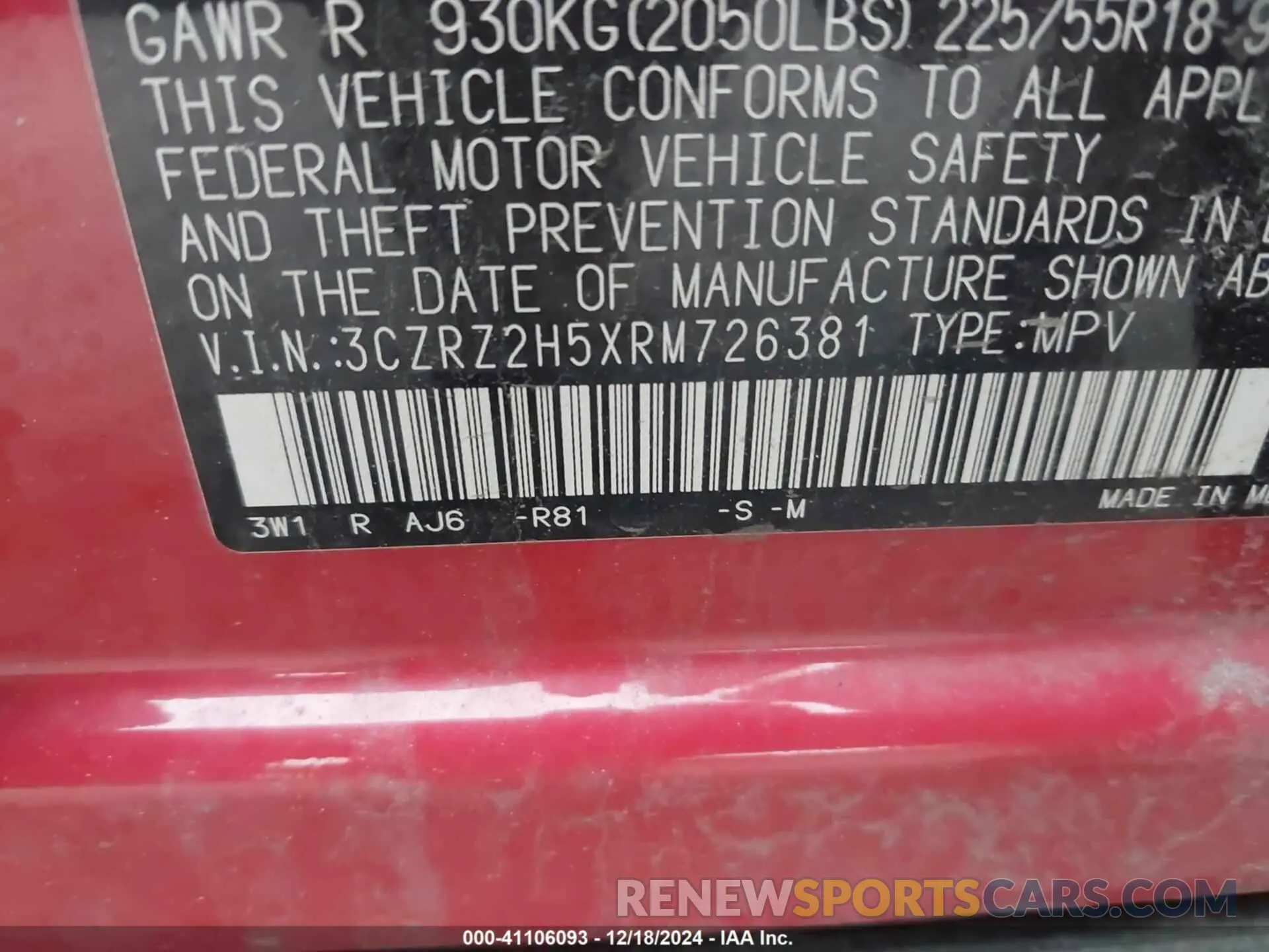 9 Photograph of a damaged car 3CZRZ2H5XRM726381 HONDA HR-V 2024