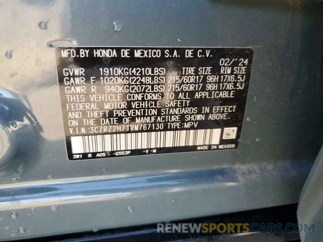 13 Photograph of a damaged car 3CZRZ2H71RM767130 HONDA HR-V 2024