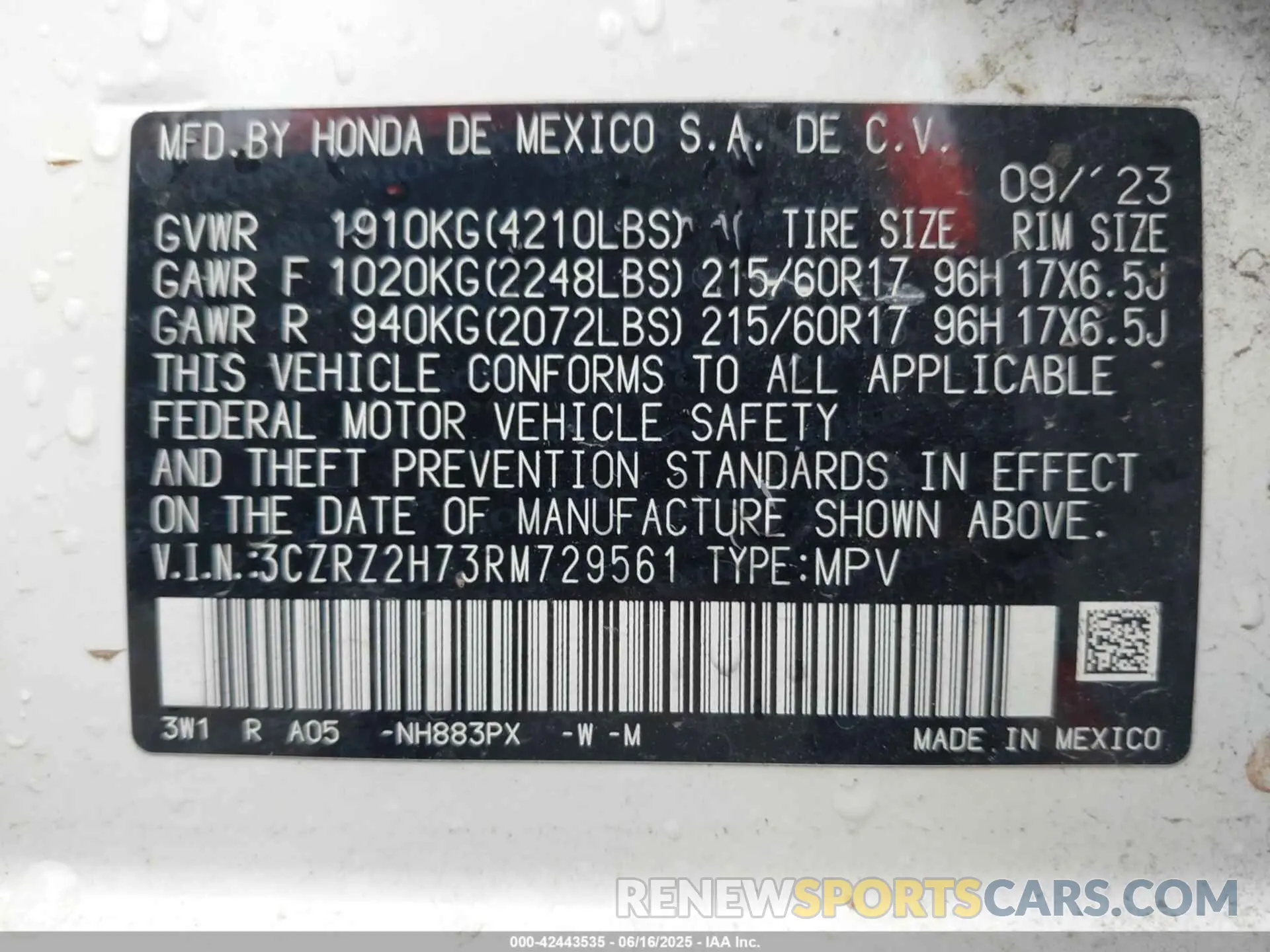 9 Photograph of a damaged car 3CZRZ2H73RM729561 HONDA HR-V 2024