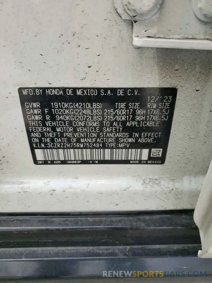 13 Photograph of a damaged car 3CZRZ2H75RM752484 HONDA HR-V 2024