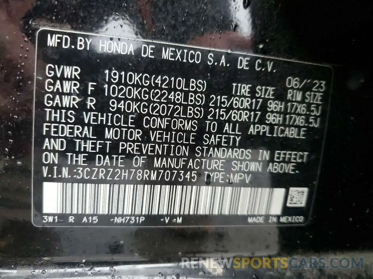 13 Photograph of a damaged car 3CZRZ2H78RM707345 HONDA HR-V 2024