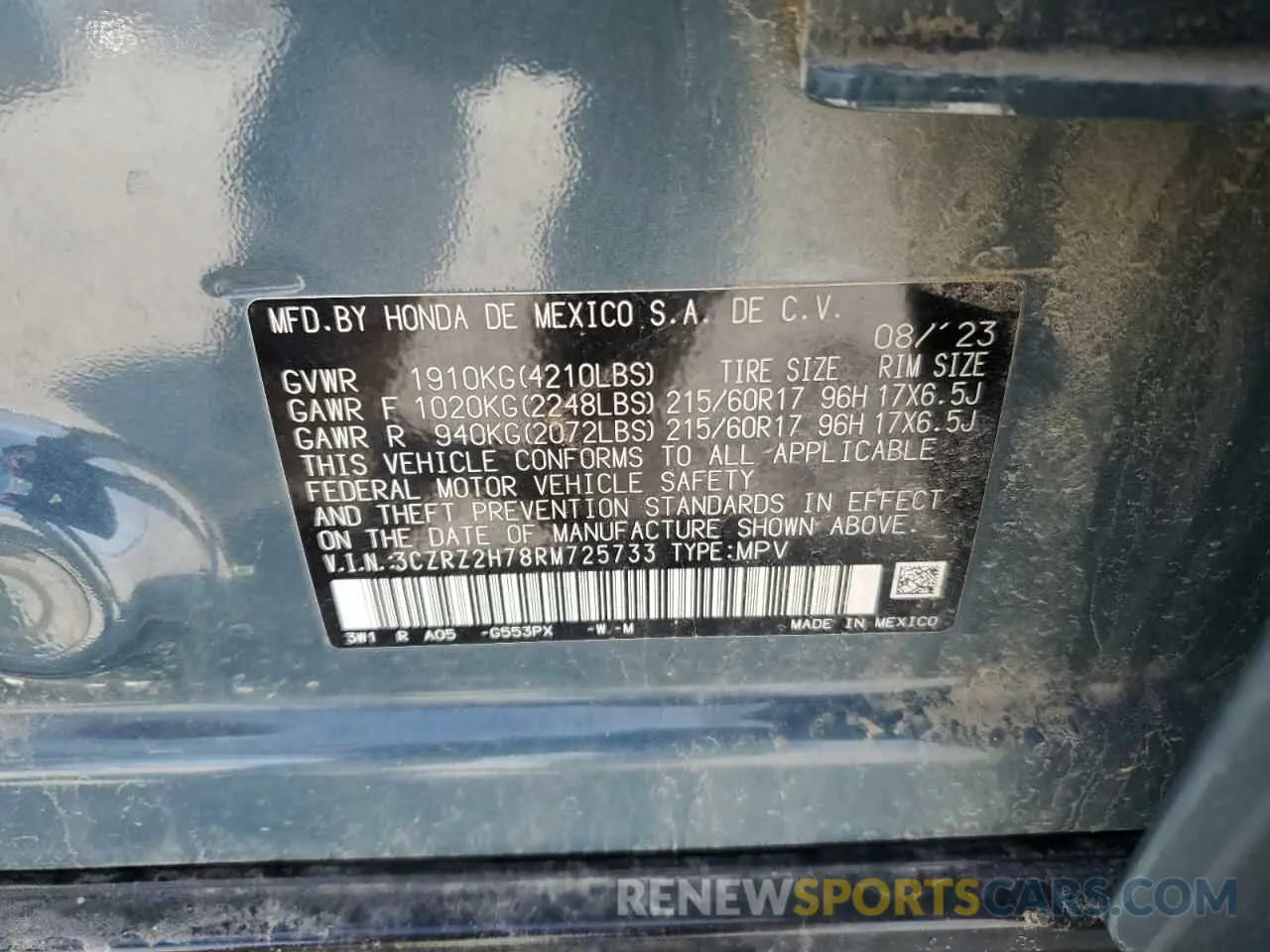 13 Photograph of a damaged car 3CZRZ2H78RM725733 HONDA HR-V 2024