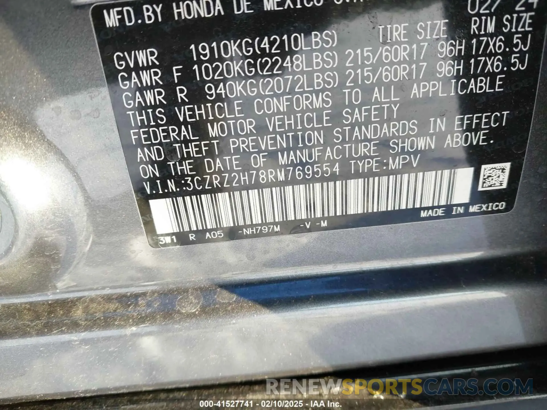 9 Photograph of a damaged car 3CZRZ2H78RM769554 HONDA HR-V 2024