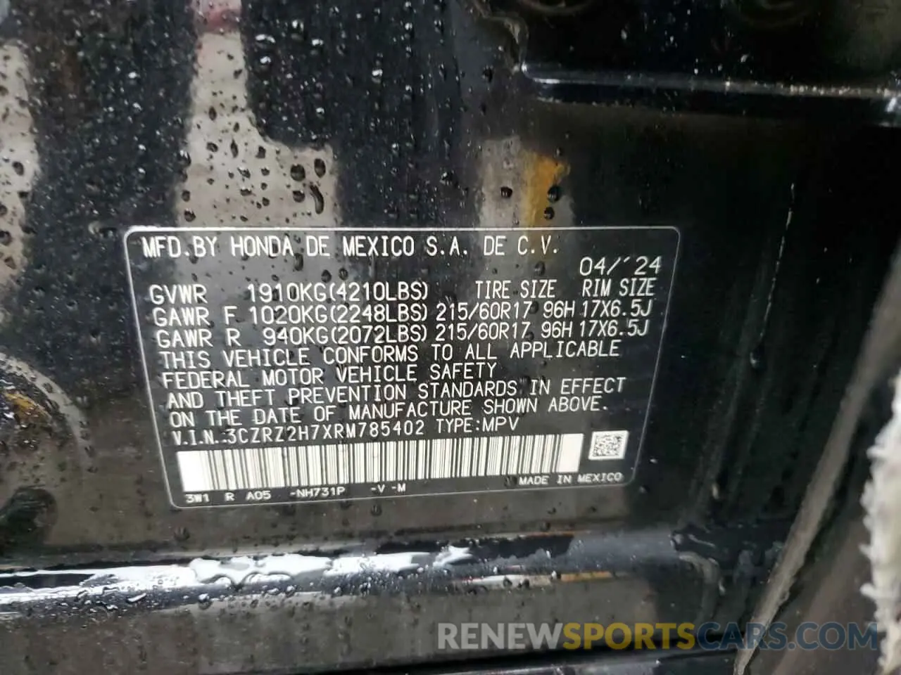 13 Photograph of a damaged car 3CZRZ2H7XRM785402 HONDA HR-V 2024