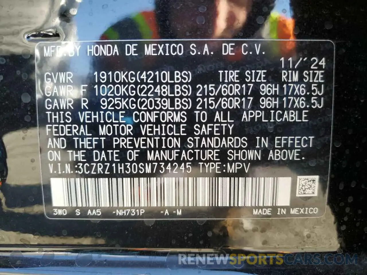 12 Photograph of a damaged car 3CZRZ1H30SM734245 HONDA HR-V 2025