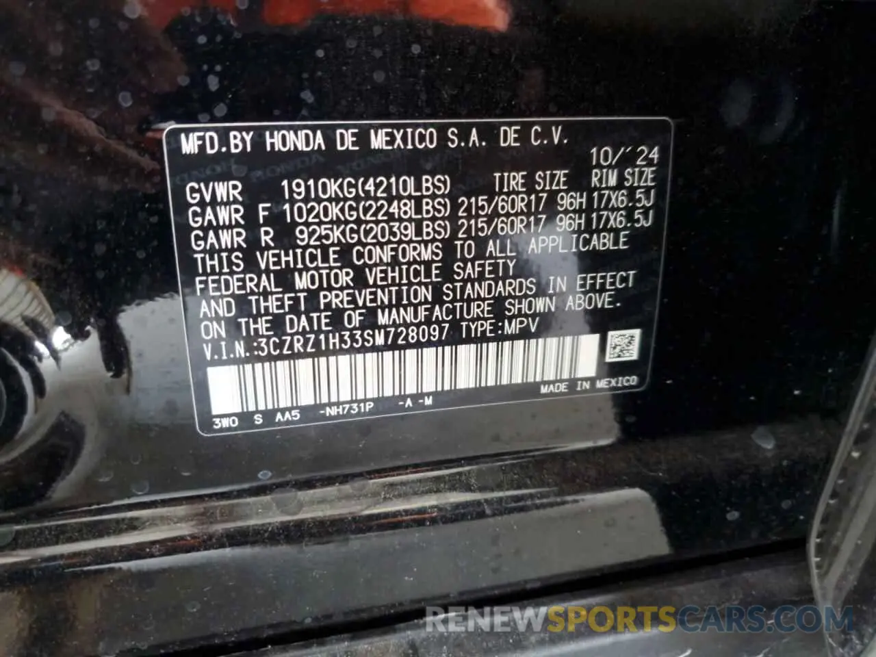 13 Photograph of a damaged car 3CZRZ1H33SM728097 HONDA HR-V 2025