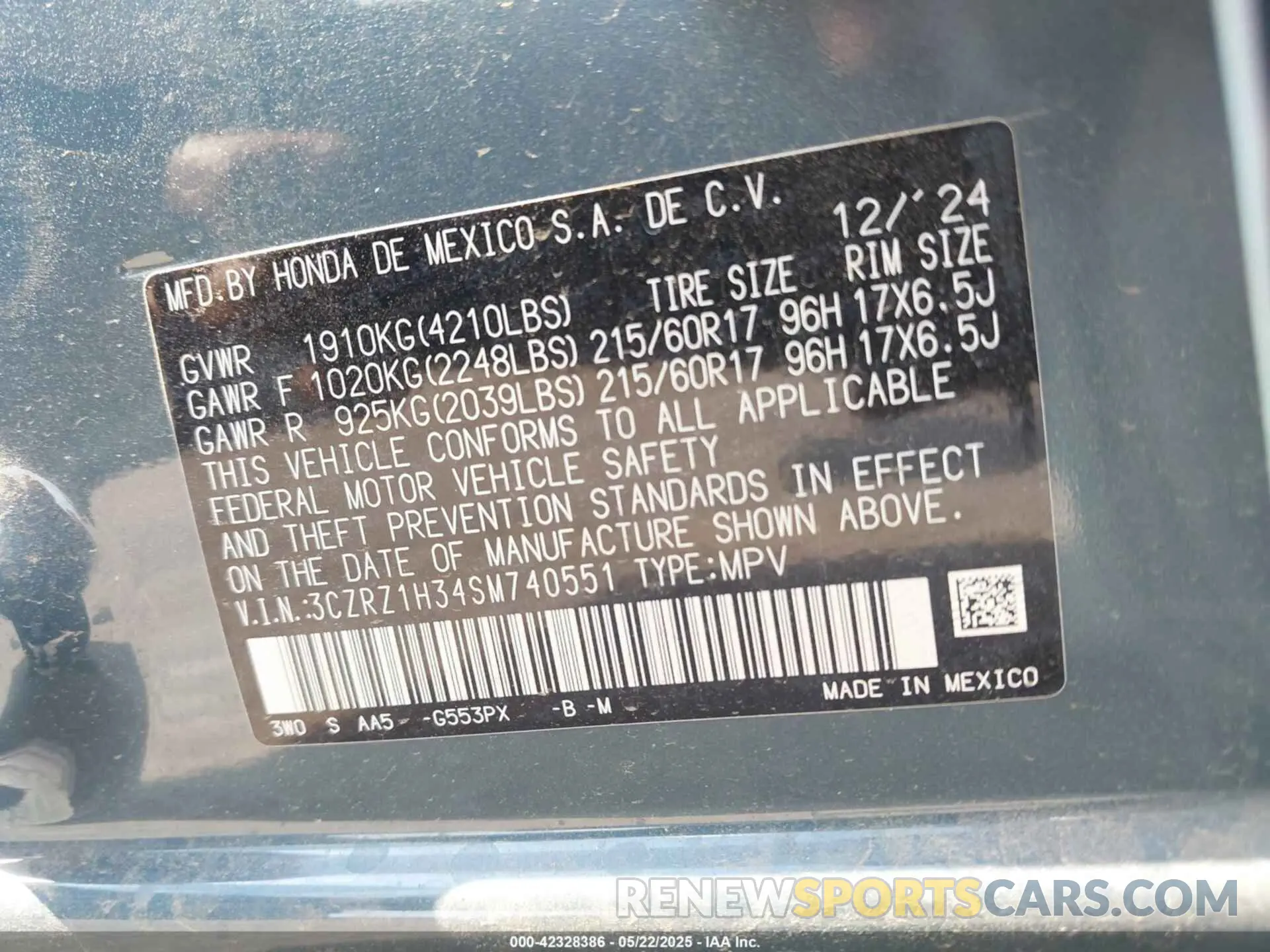 9 Photograph of a damaged car 3CZRZ1H34SM740551 HONDA HR-V 2025