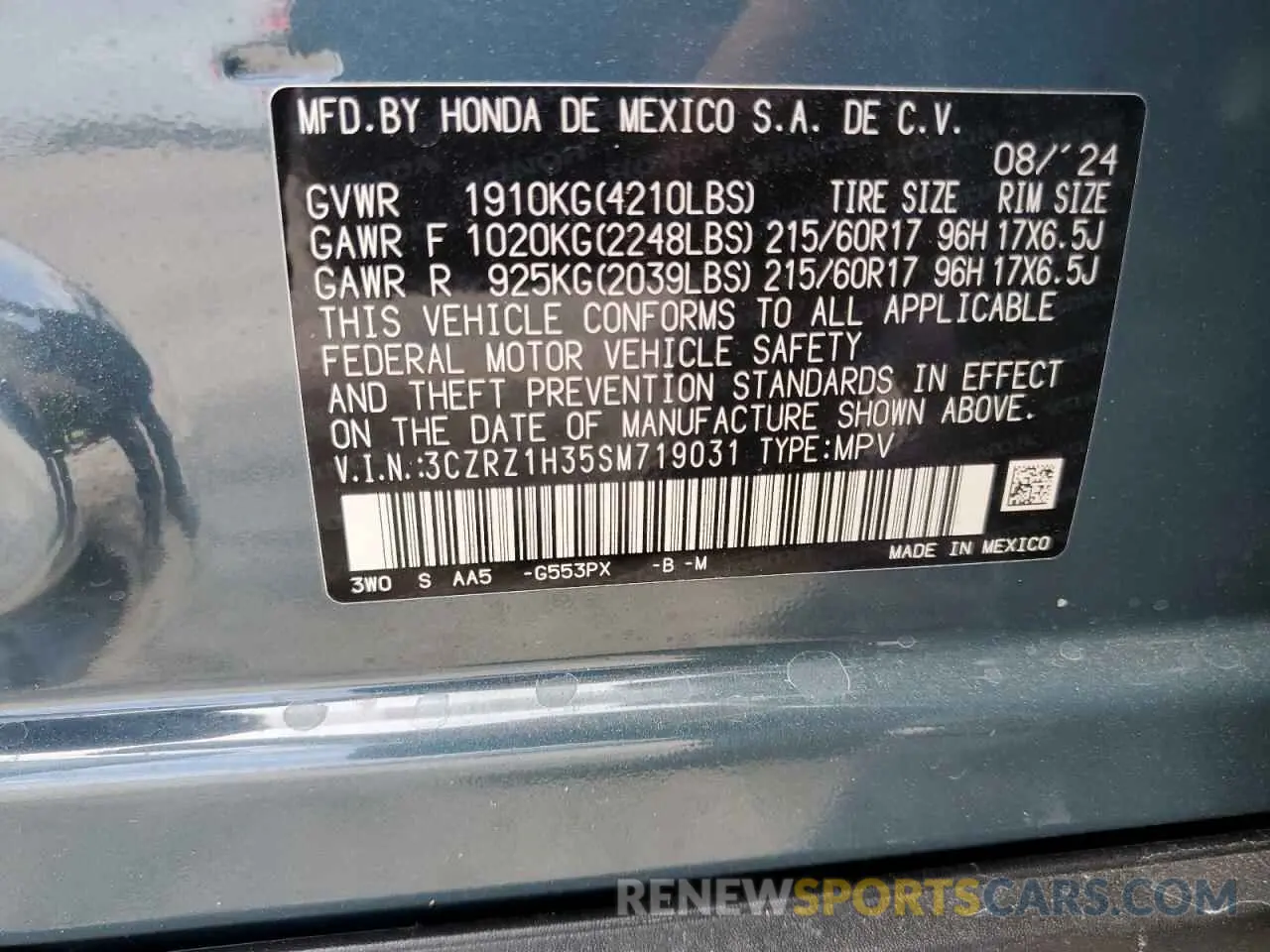 13 Photograph of a damaged car 3CZRZ1H35SM719031 HONDA HR-V 2025
