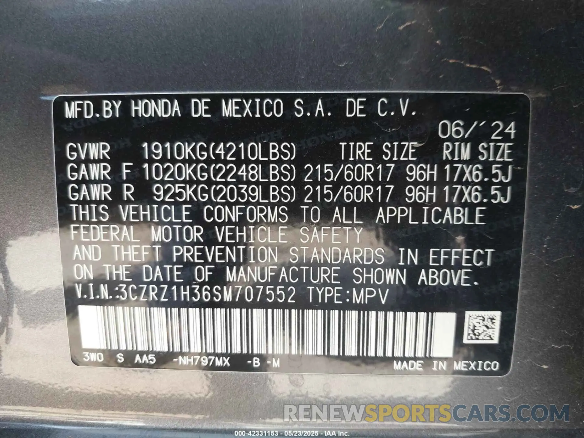 9 Photograph of a damaged car 3CZRZ1H36SM707552 HONDA HR-V 2025