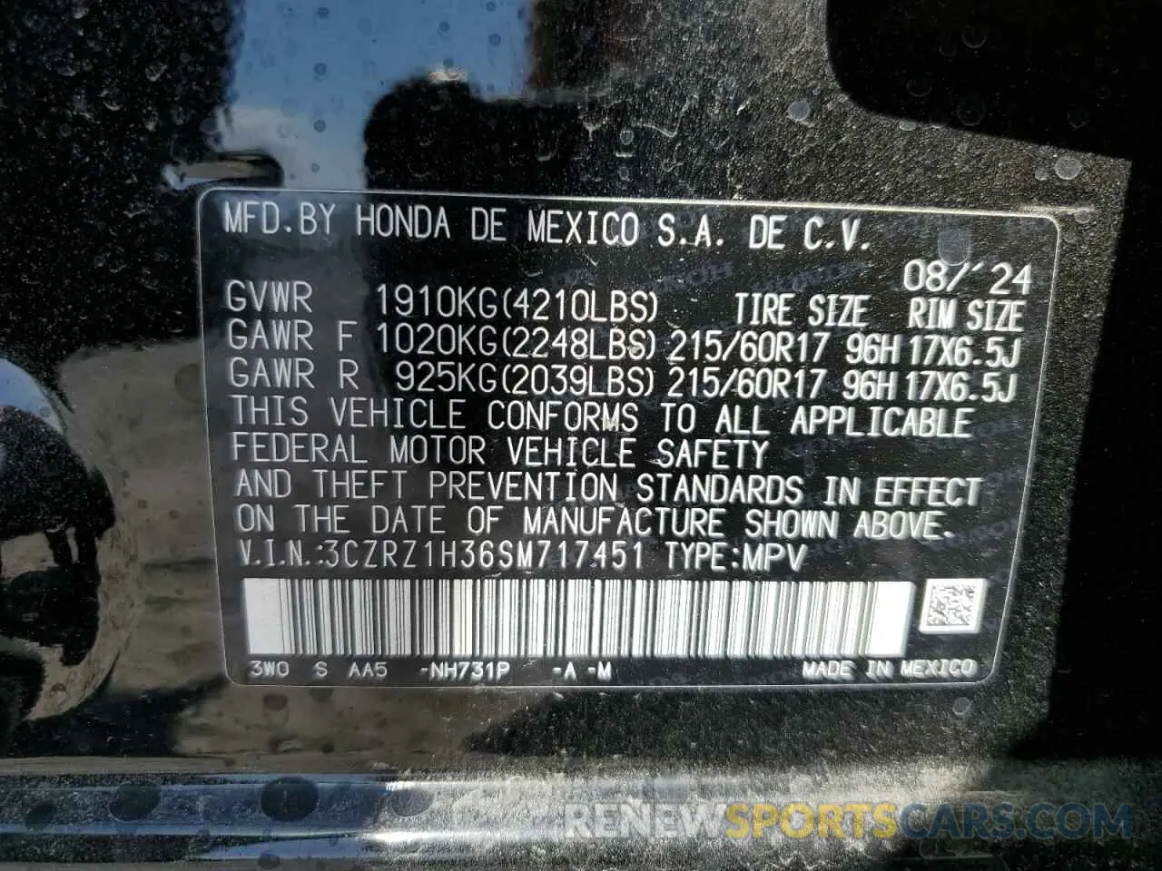 15 Photograph of a damaged car 3CZRZ1H36SM717451 HONDA HR-V 2025