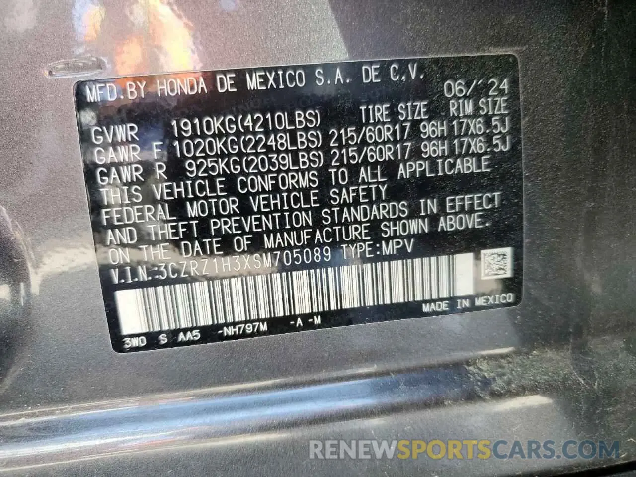 13 Photograph of a damaged car 3CZRZ1H3XSM705089 HONDA HR-V 2025