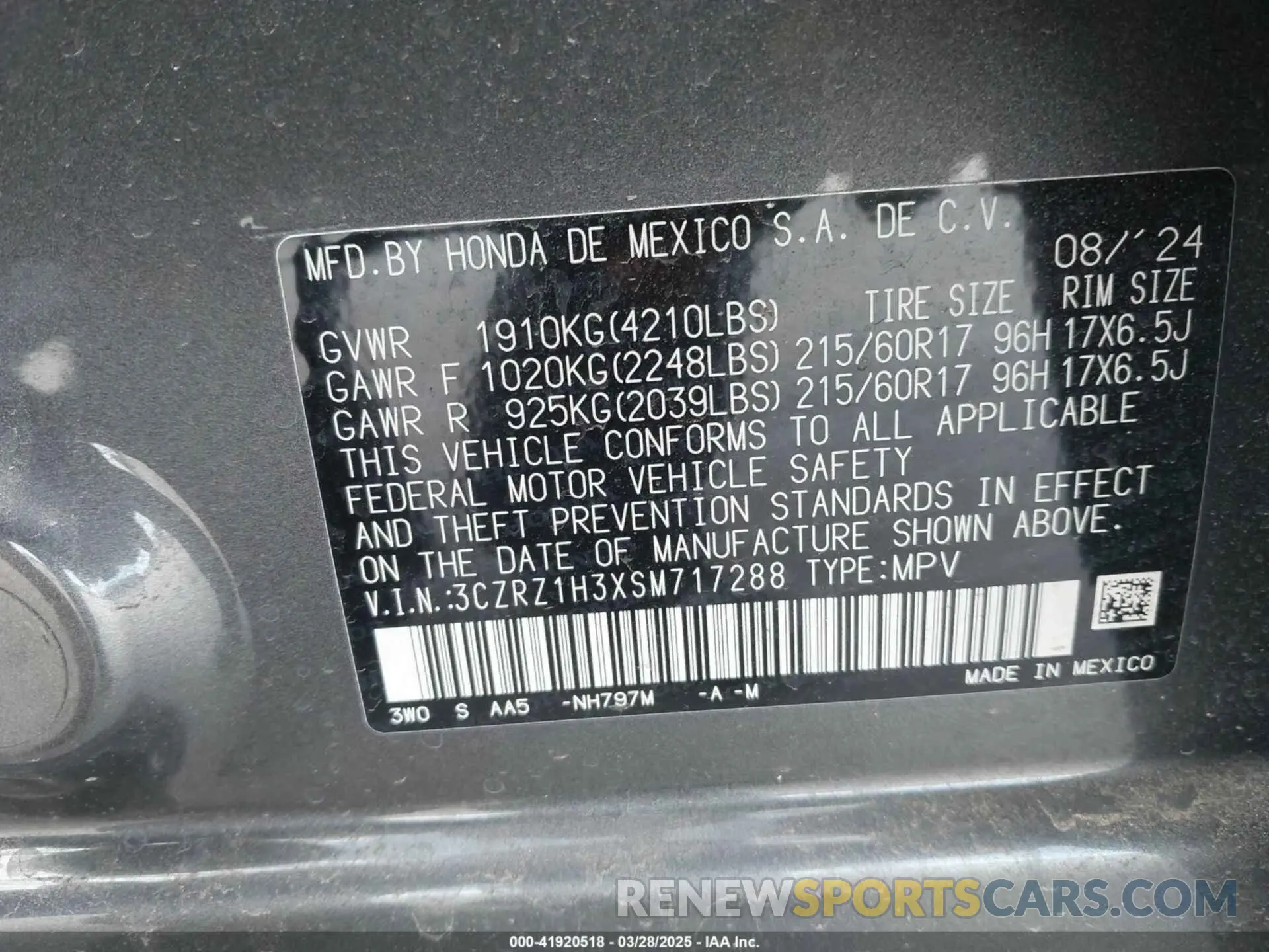 9 Photograph of a damaged car 3CZRZ1H3XSM717288 HONDA HR-V 2025