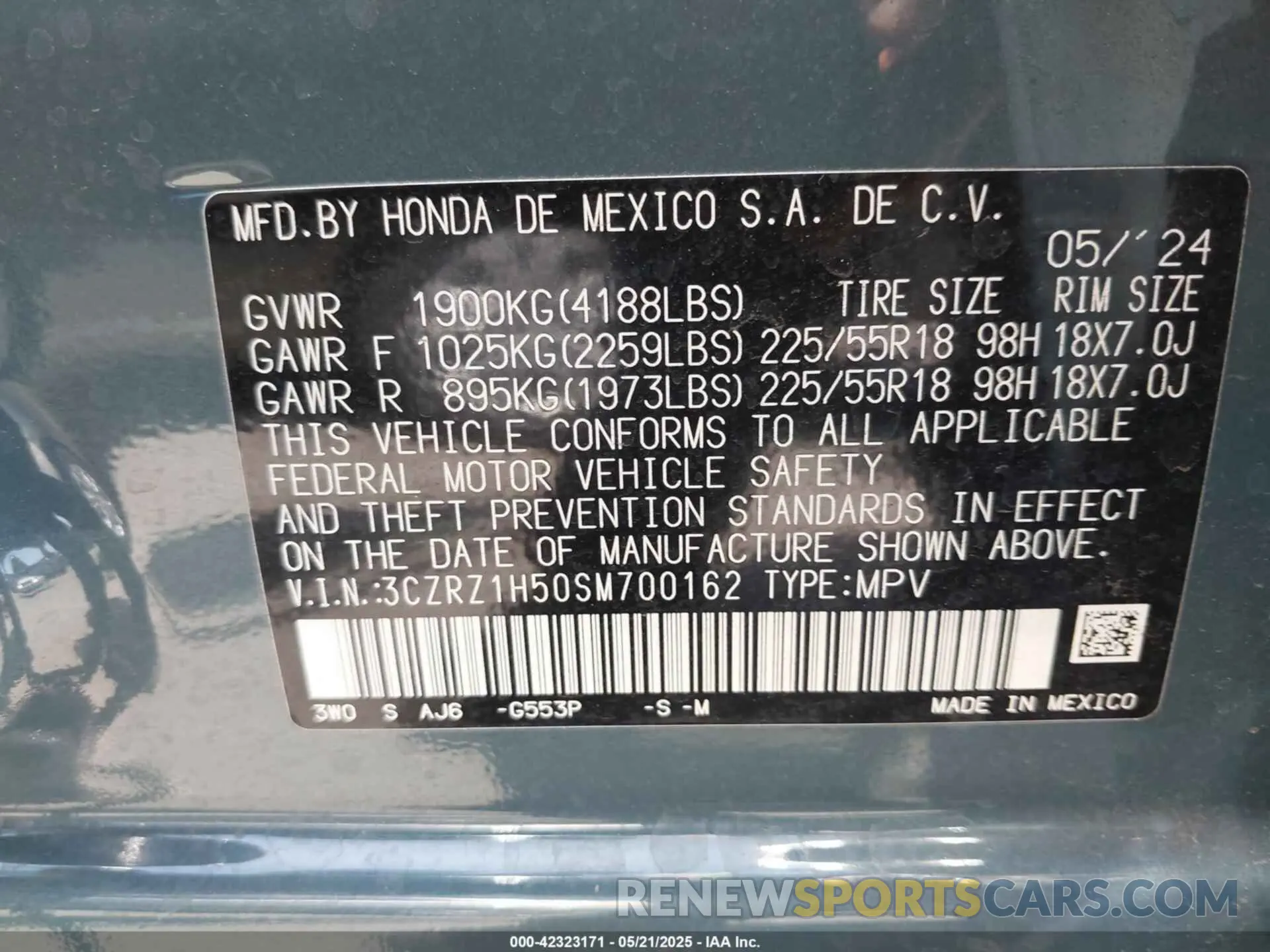 9 Photograph of a damaged car 3CZRZ1H50SM700162 HONDA HR-V 2025