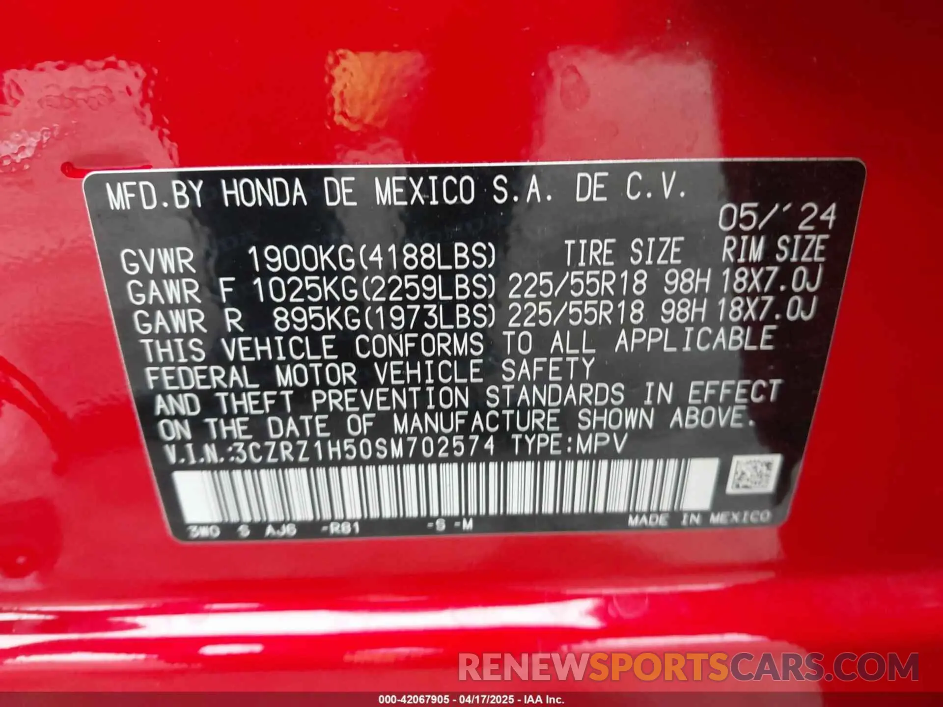 9 Photograph of a damaged car 3CZRZ1H50SM702574 HONDA HR-V 2025