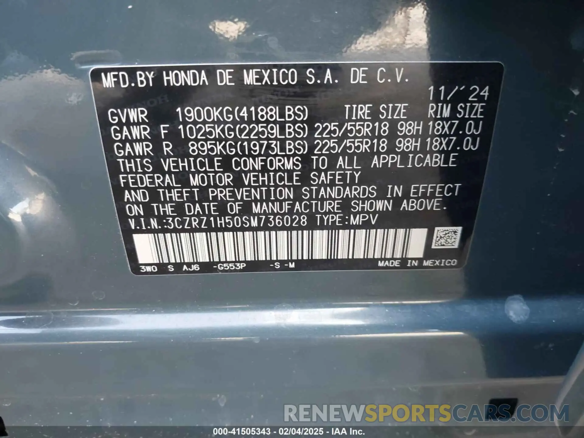 9 Photograph of a damaged car 3CZRZ1H50SM736028 HONDA HR-V 2025